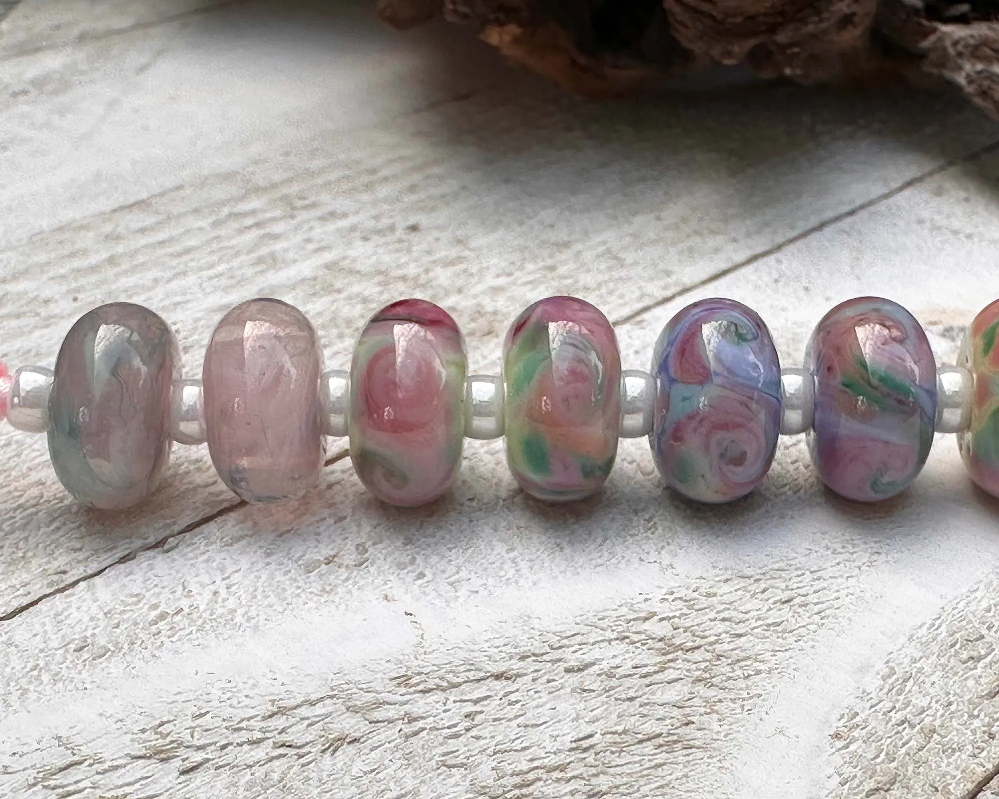 18 Spring Blossoms Pink Lampwork Beads Set SRA