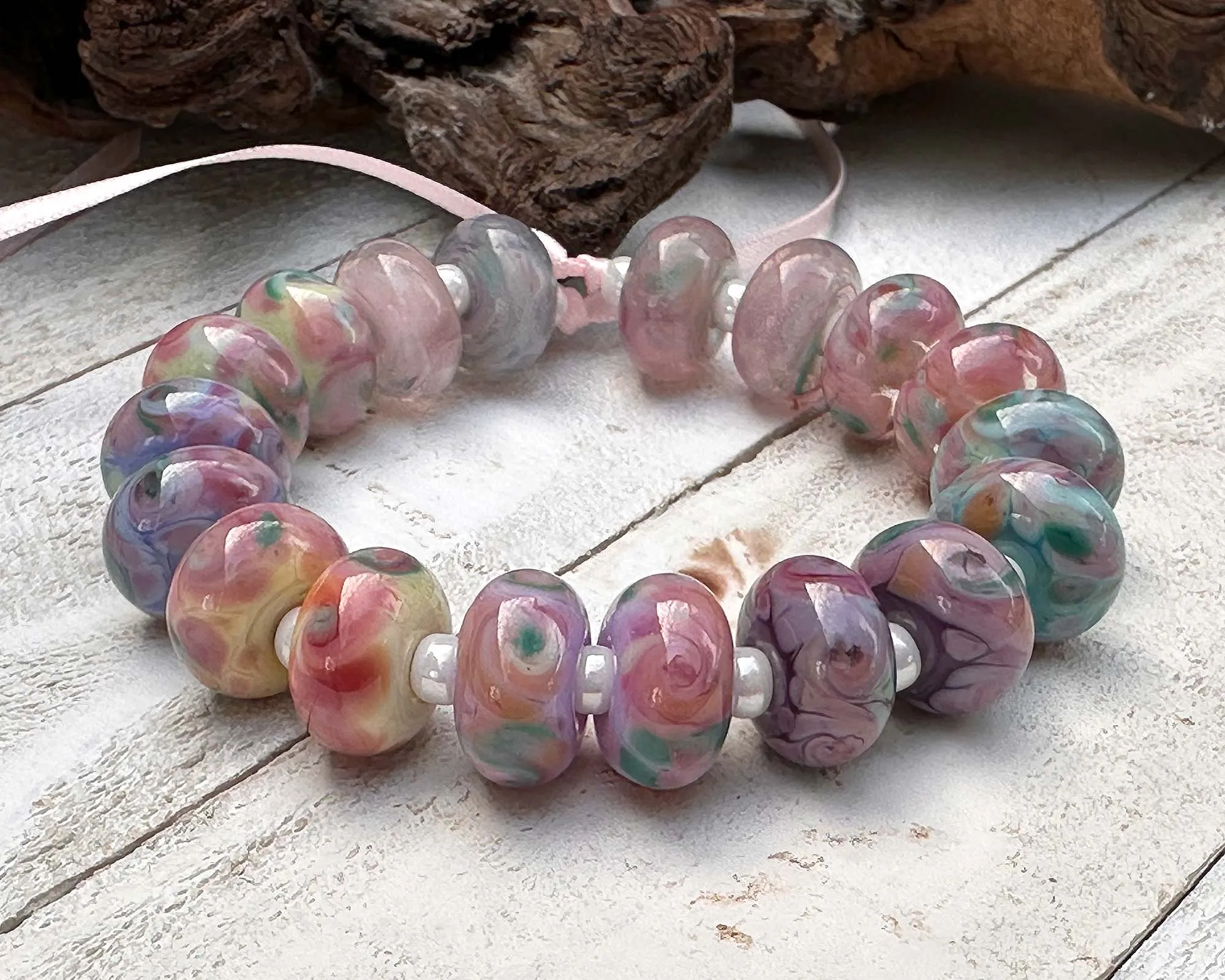 18 Spring Blossoms Pink Lampwork Beads Set SRA