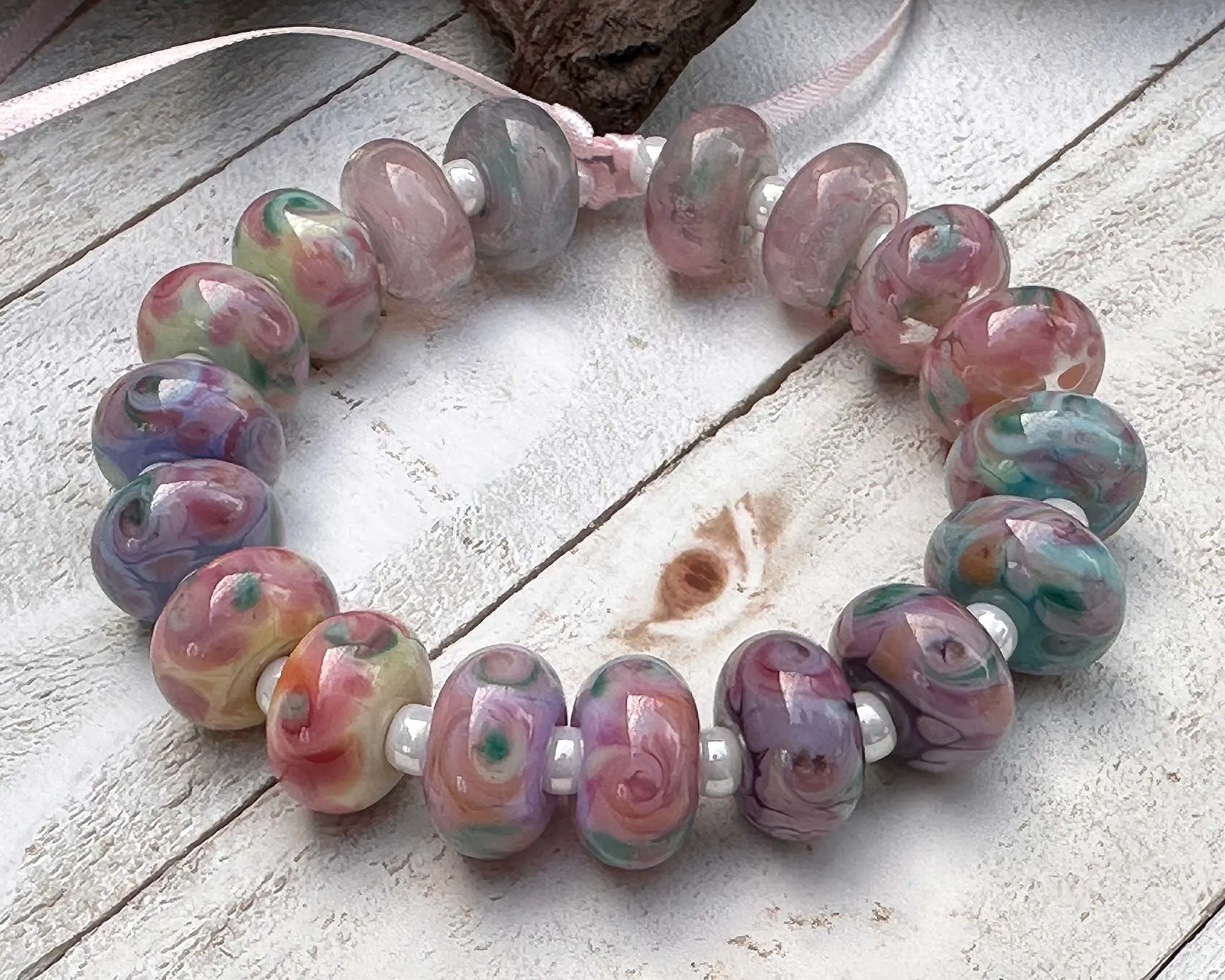 18 Spring Blossoms Pink Lampwork Beads Set SRA