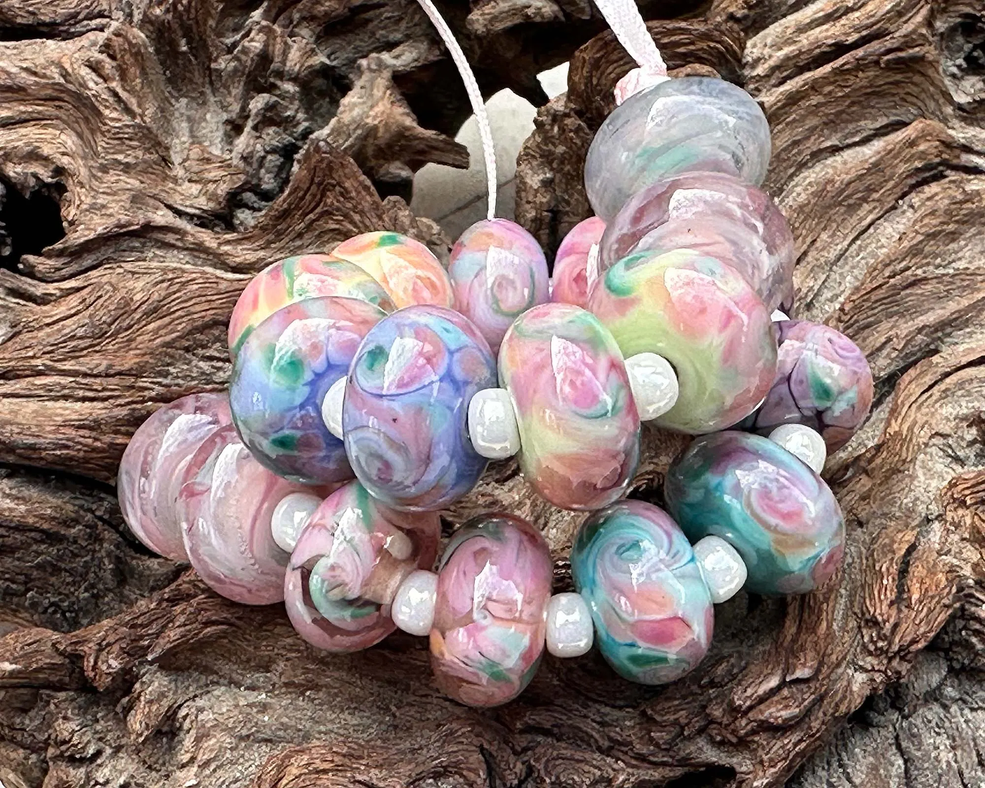 18 Spring Blossoms Pink Lampwork Beads Set SRA
