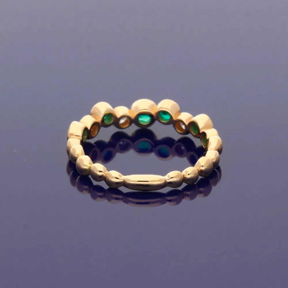 18ct Rose Gold Emerald & Diamond Bubble Half Eternity Ring