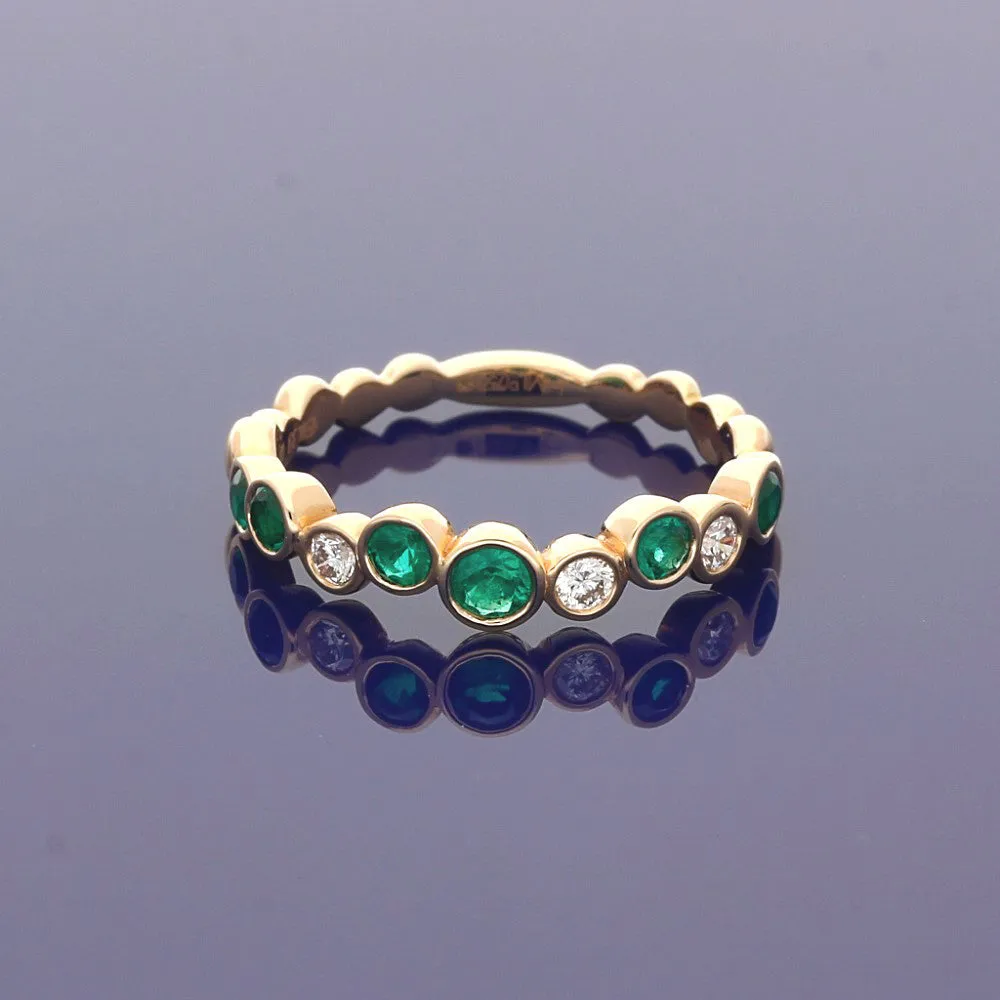 18ct Rose Gold Emerald & Diamond Bubble Half Eternity Ring
