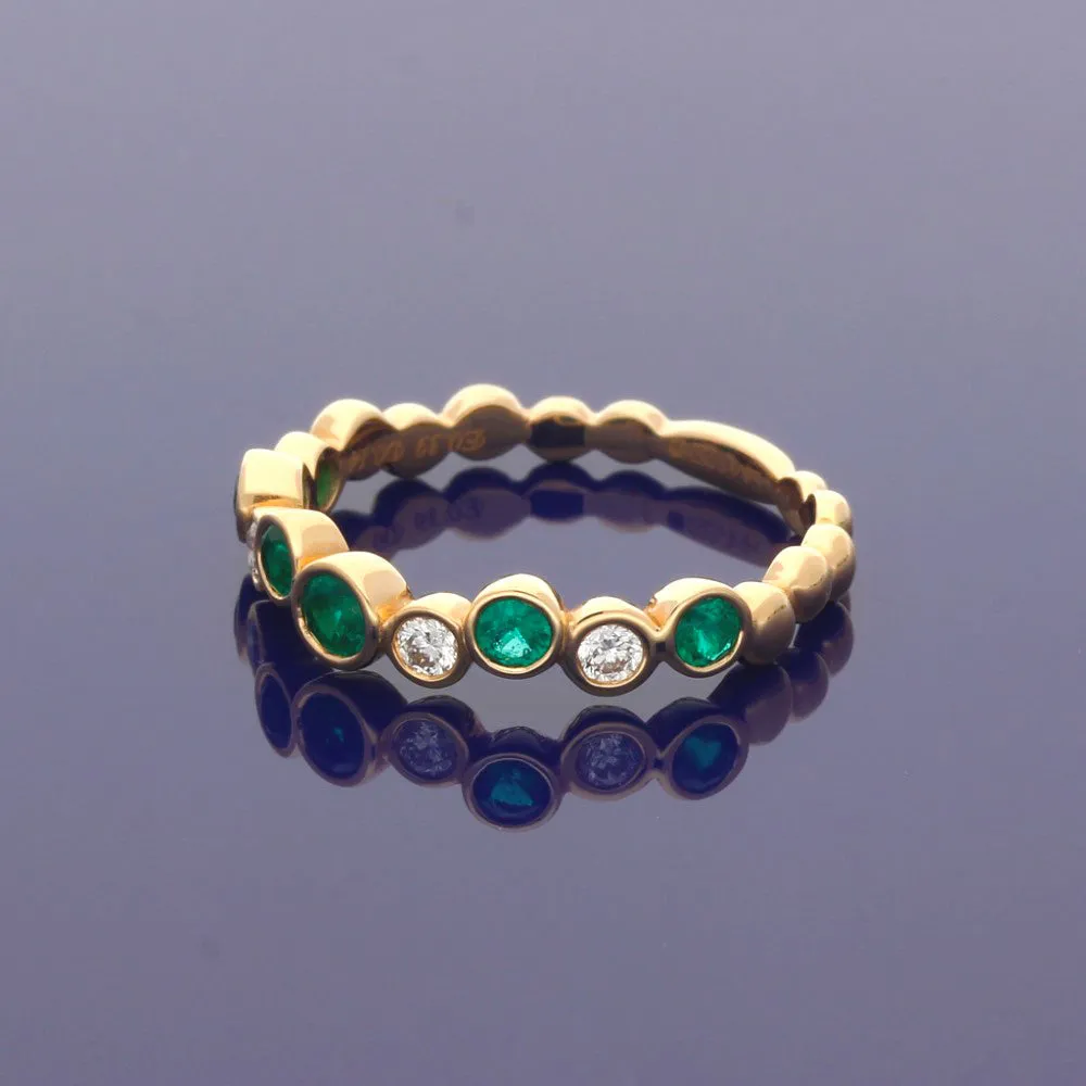 18ct Rose Gold Emerald & Diamond Bubble Half Eternity Ring