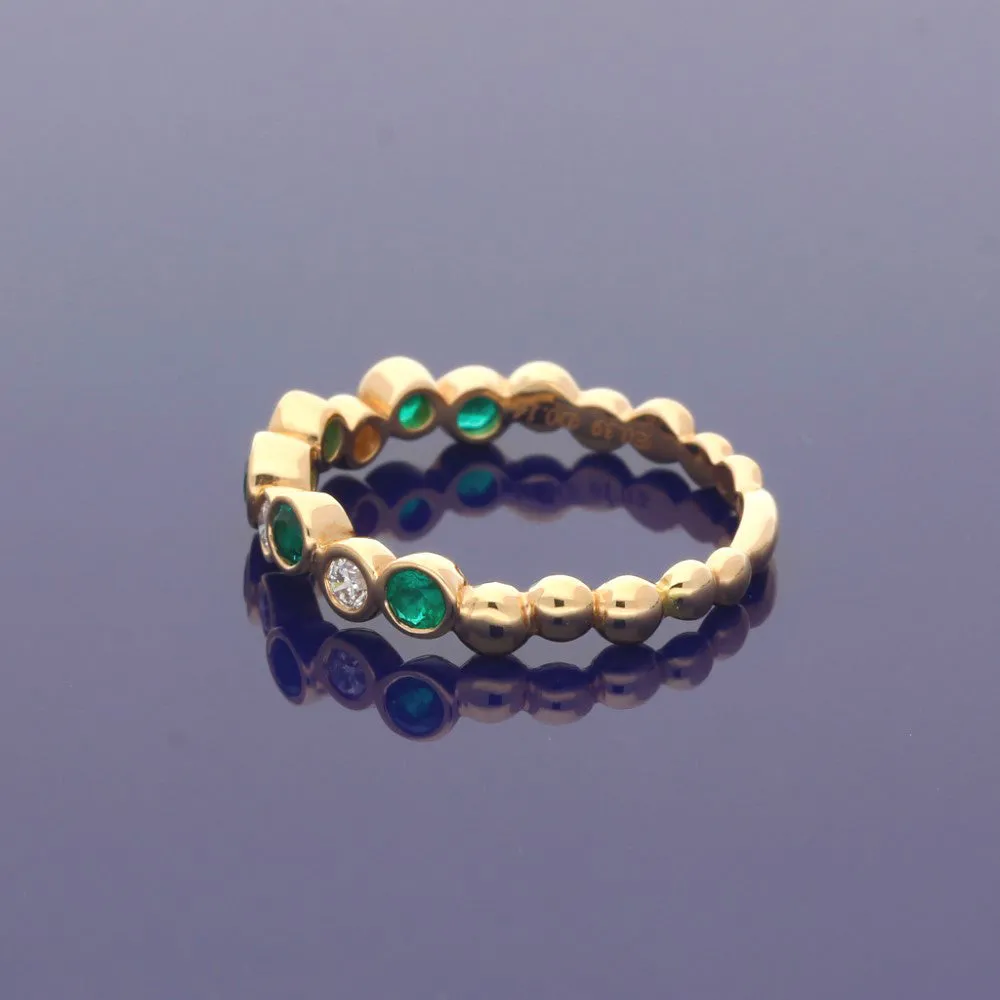 18ct Rose Gold Emerald & Diamond Bubble Half Eternity Ring