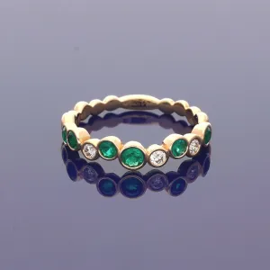 18ct Rose Gold Emerald & Diamond Bubble Half Eternity Ring