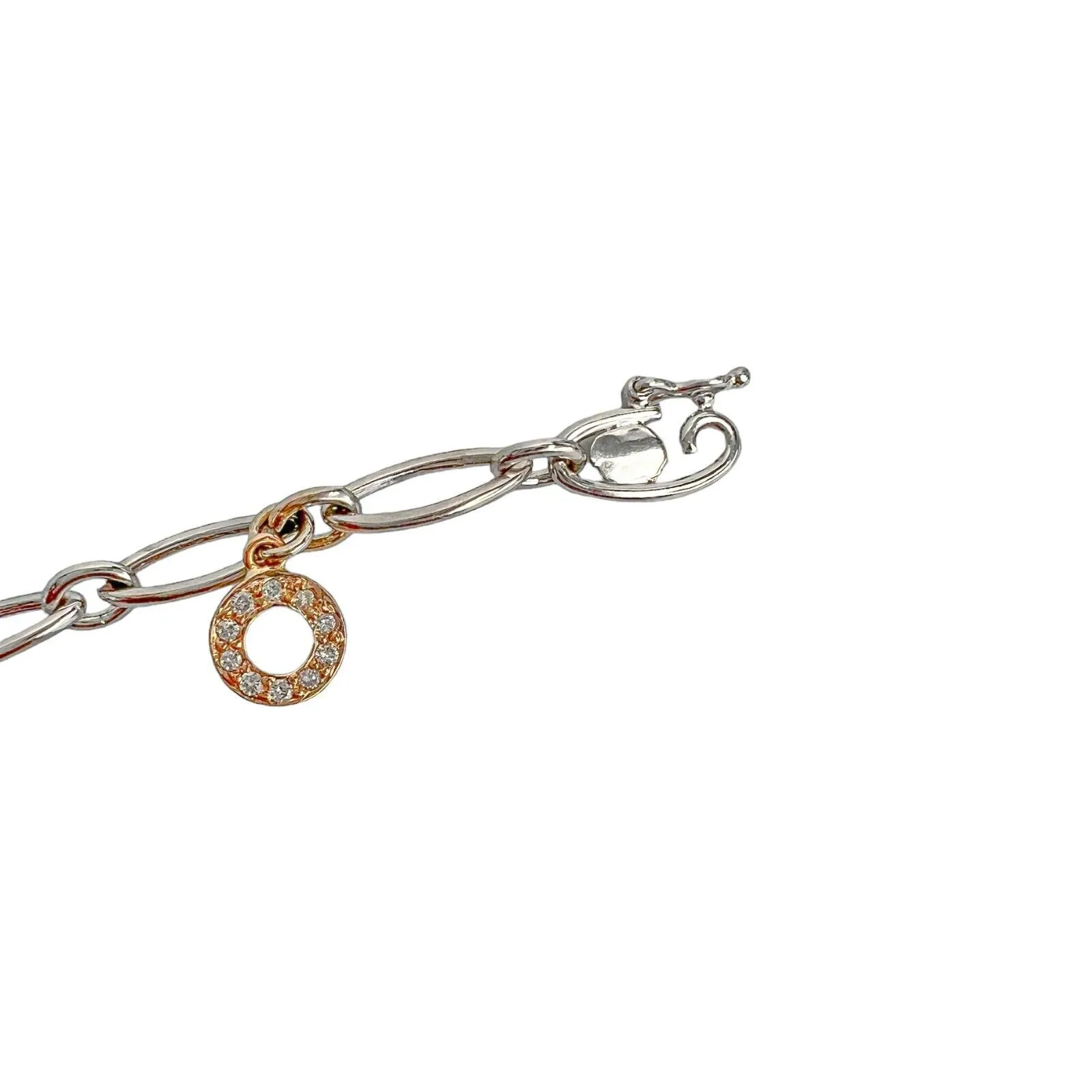 18k White Yellow Rose Gold Diamond Circlet Charm Oval Link Bracelet 6.75" 0.25ct