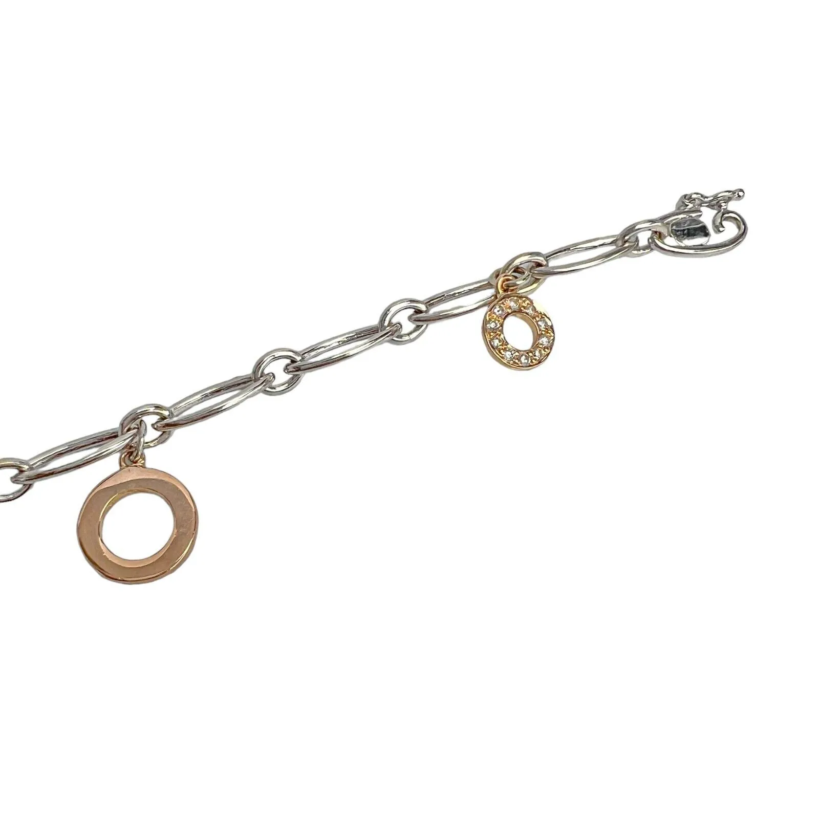 18k White Yellow Rose Gold Diamond Circlet Charm Oval Link Bracelet 6.75" 0.25ct