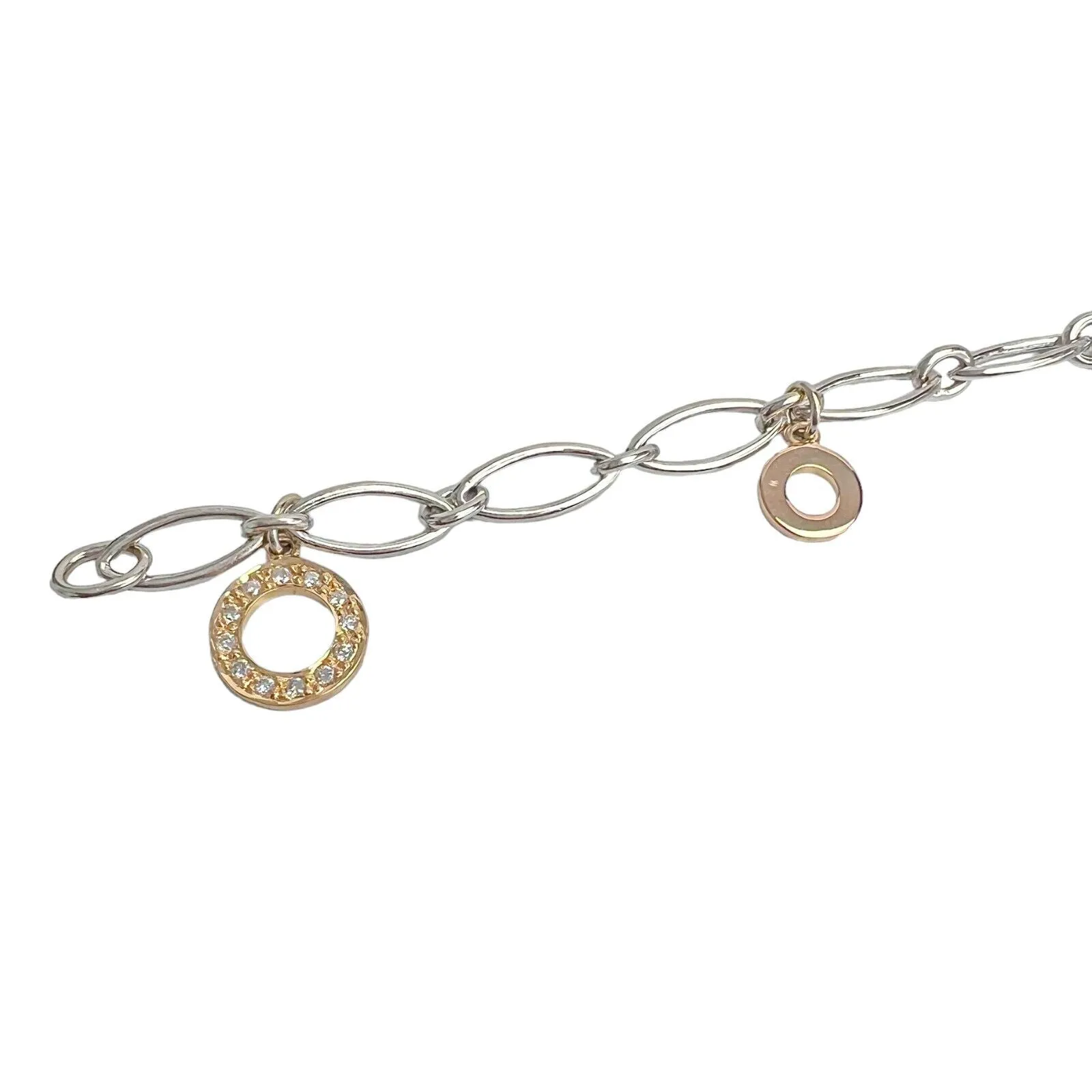18k White Yellow Rose Gold Diamond Circlet Charm Oval Link Bracelet 6.75" 0.25ct