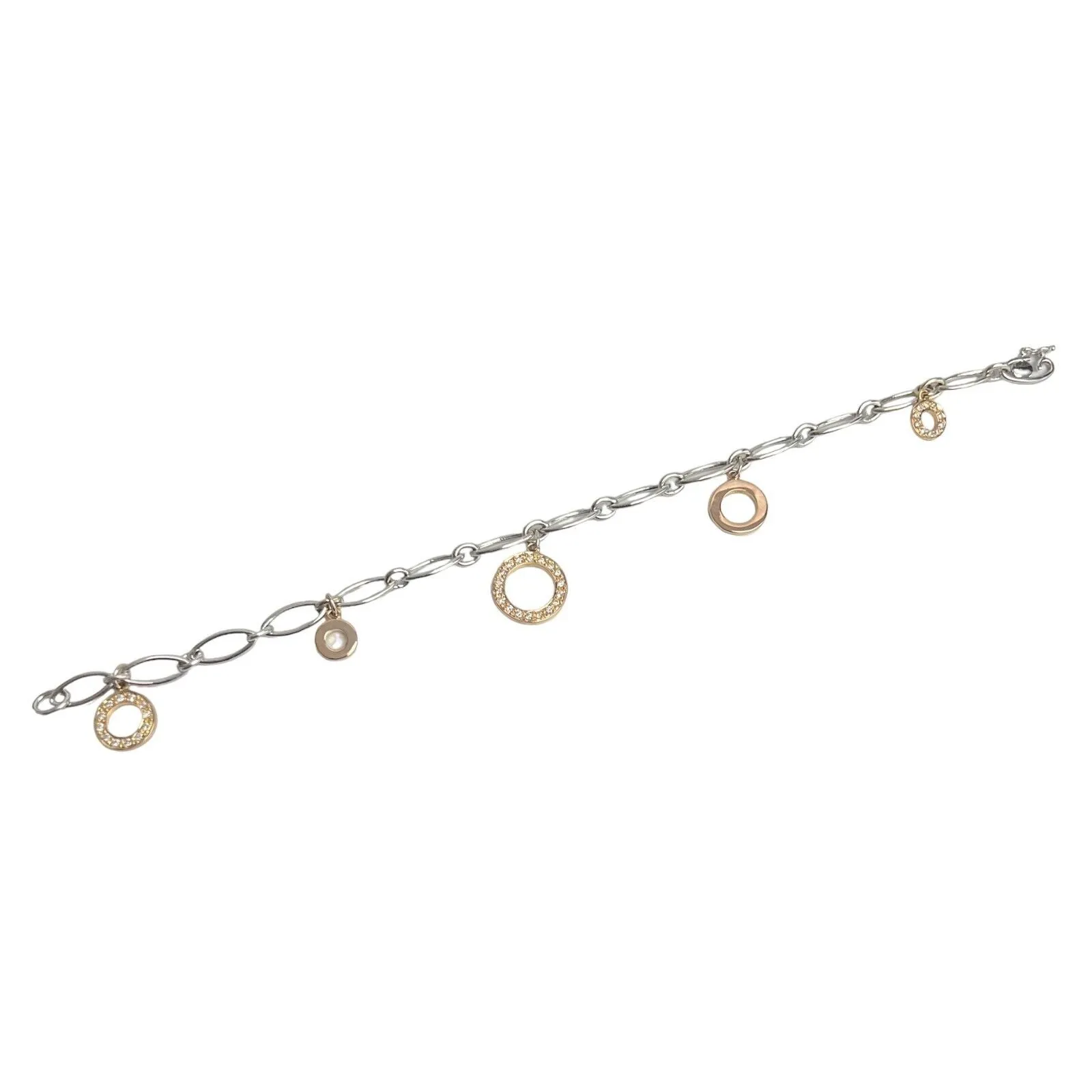 18k White Yellow Rose Gold Diamond Circlet Charm Oval Link Bracelet 6.75" 0.25ct