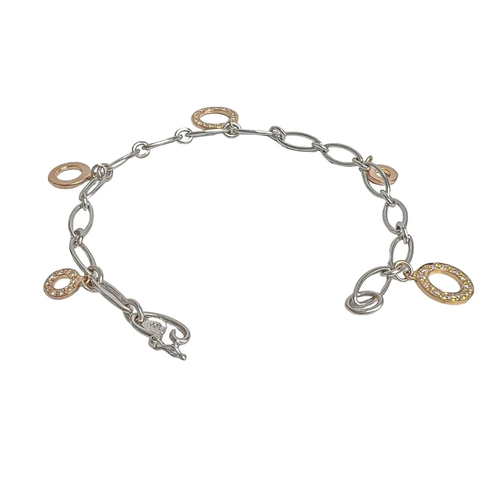 18k White Yellow Rose Gold Diamond Circlet Charm Oval Link Bracelet 6.75" 0.25ct