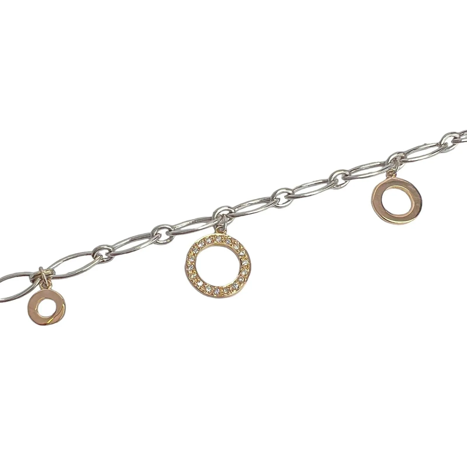 18k White Yellow Rose Gold Diamond Circlet Charm Oval Link Bracelet 6.75" 0.25ct