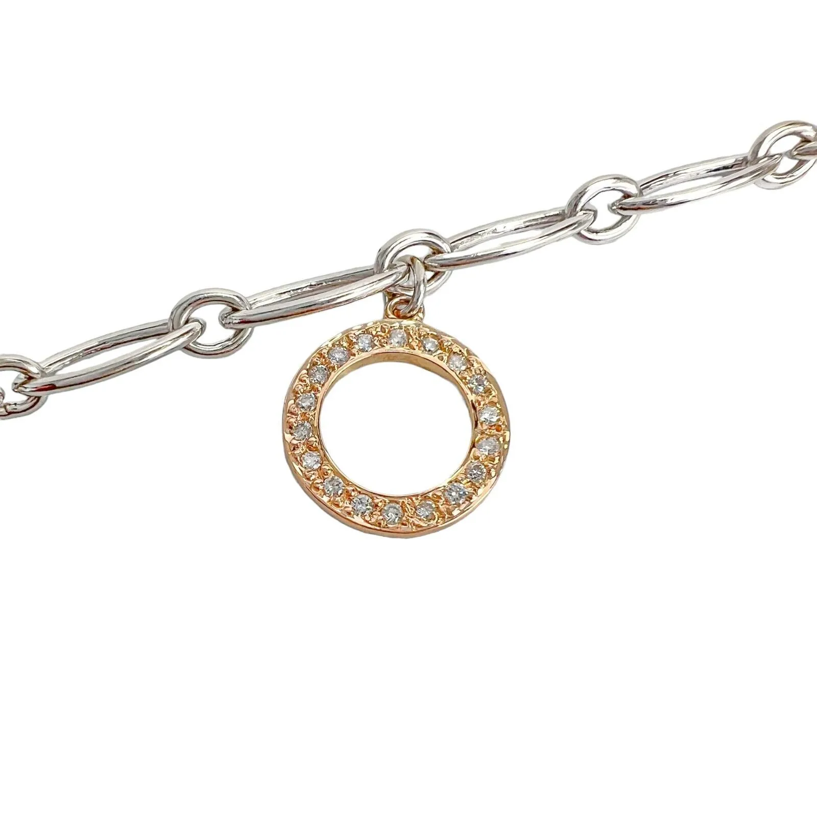 18k White Yellow Rose Gold Diamond Circlet Charm Oval Link Bracelet 6.75" 0.25ct