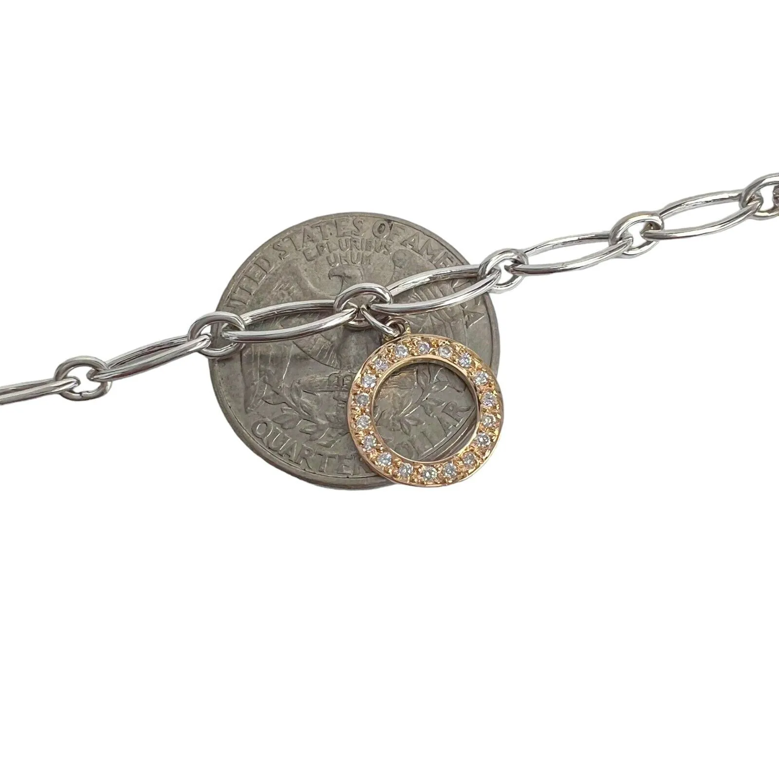 18k White Yellow Rose Gold Diamond Circlet Charm Oval Link Bracelet 6.75" 0.25ct