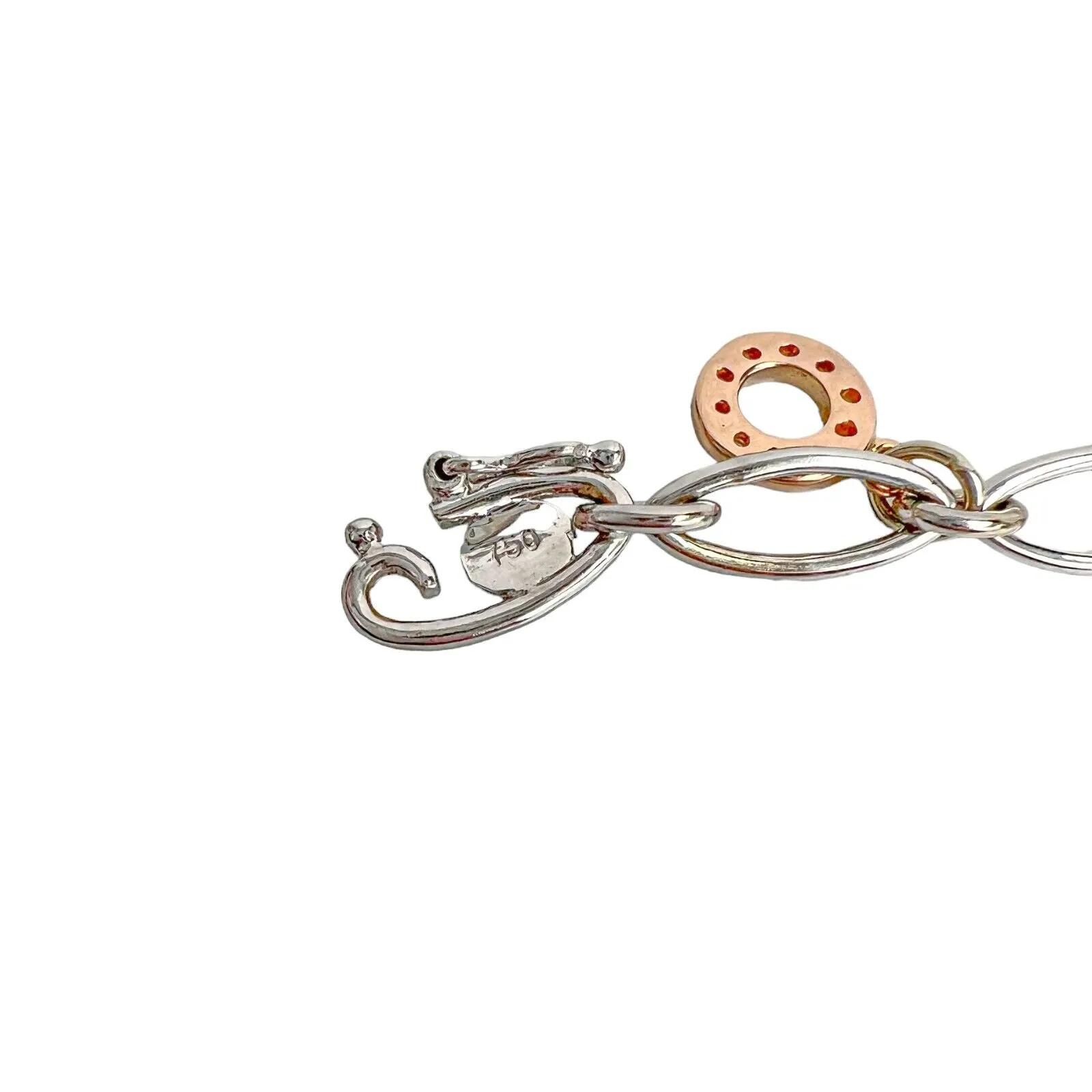 18k White Yellow Rose Gold Diamond Circlet Charm Oval Link Bracelet 6.75" 0.25ct