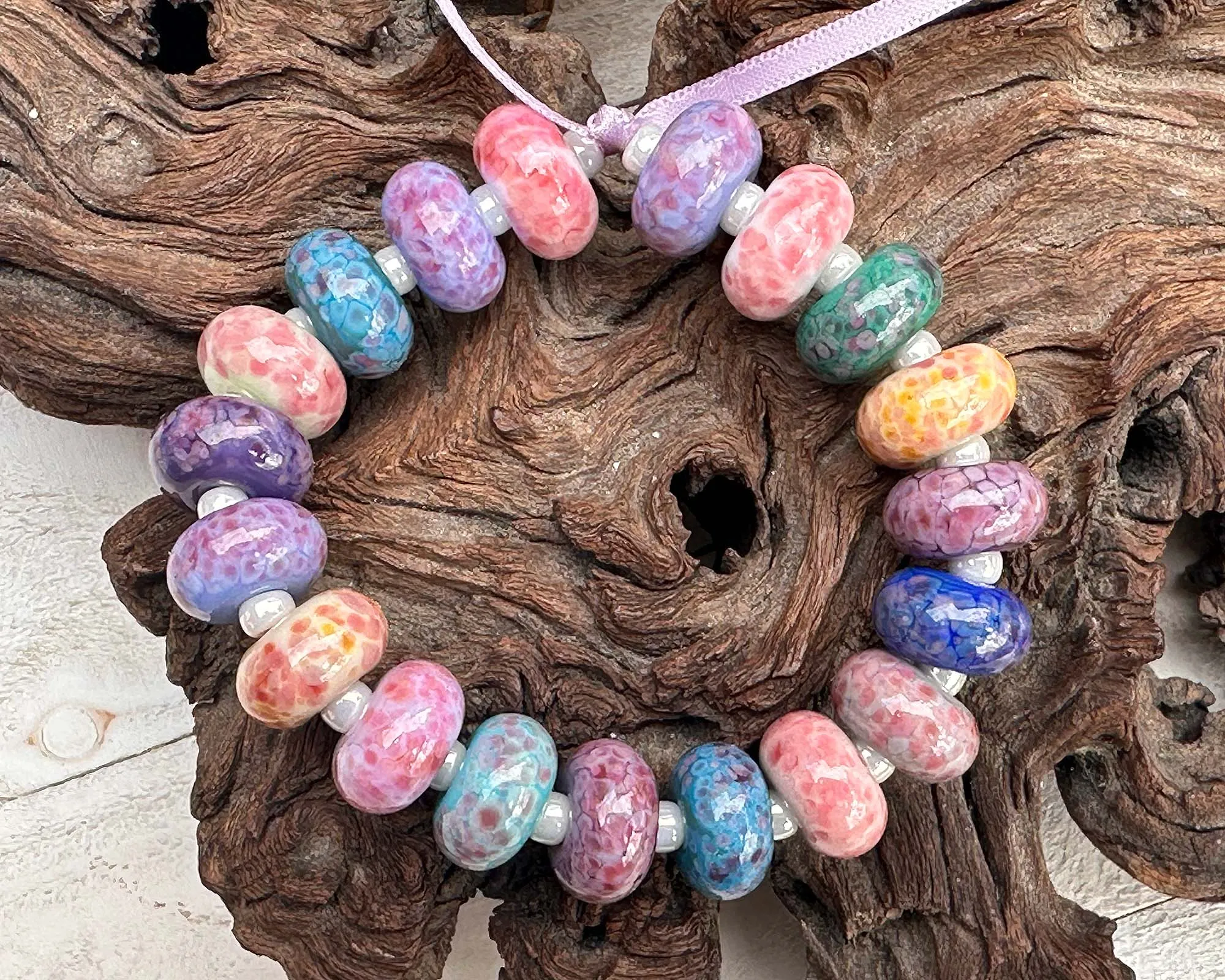 19 Candy Pink Lampwork Beads Set SRA
