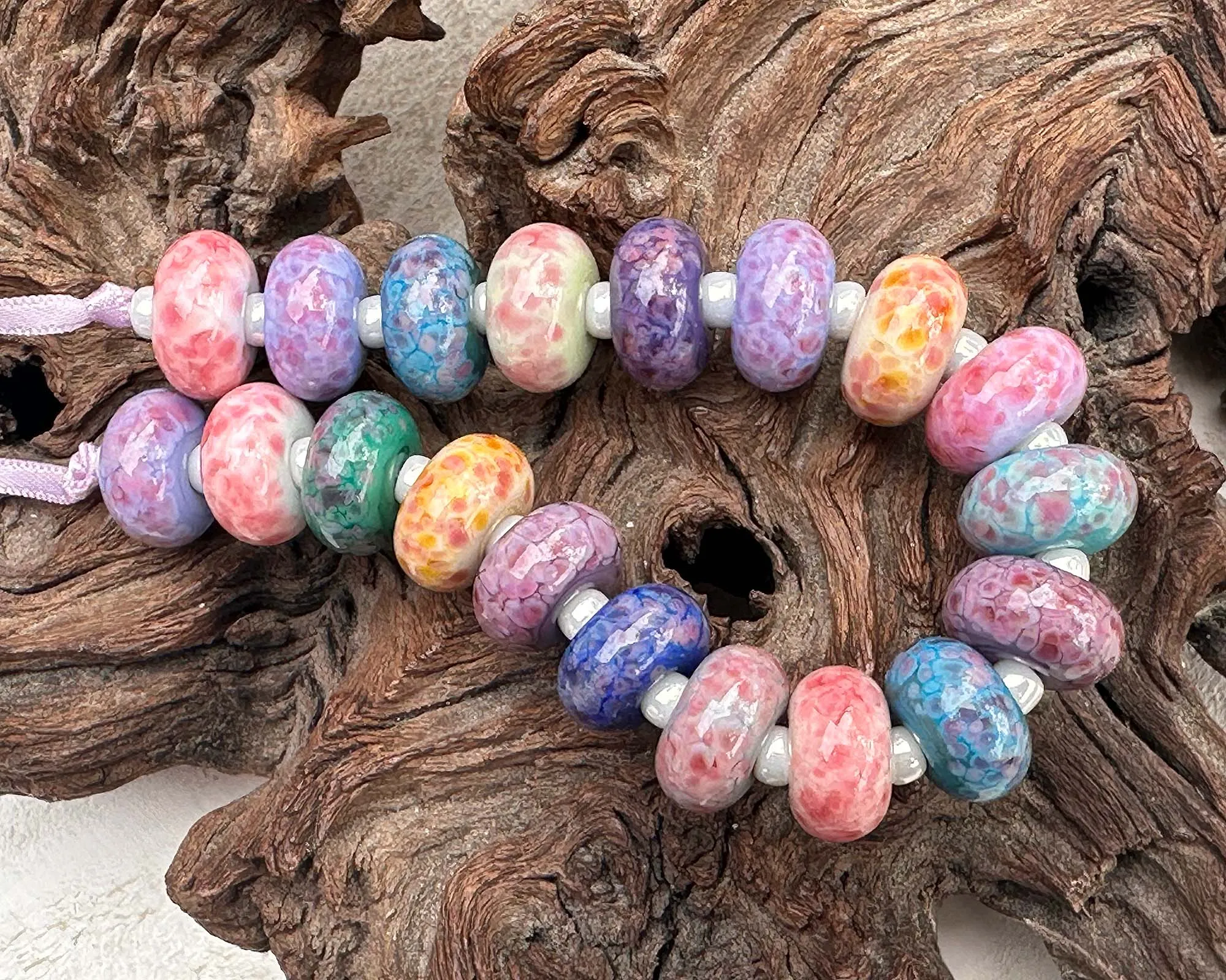 19 Candy Pink Lampwork Beads Set SRA