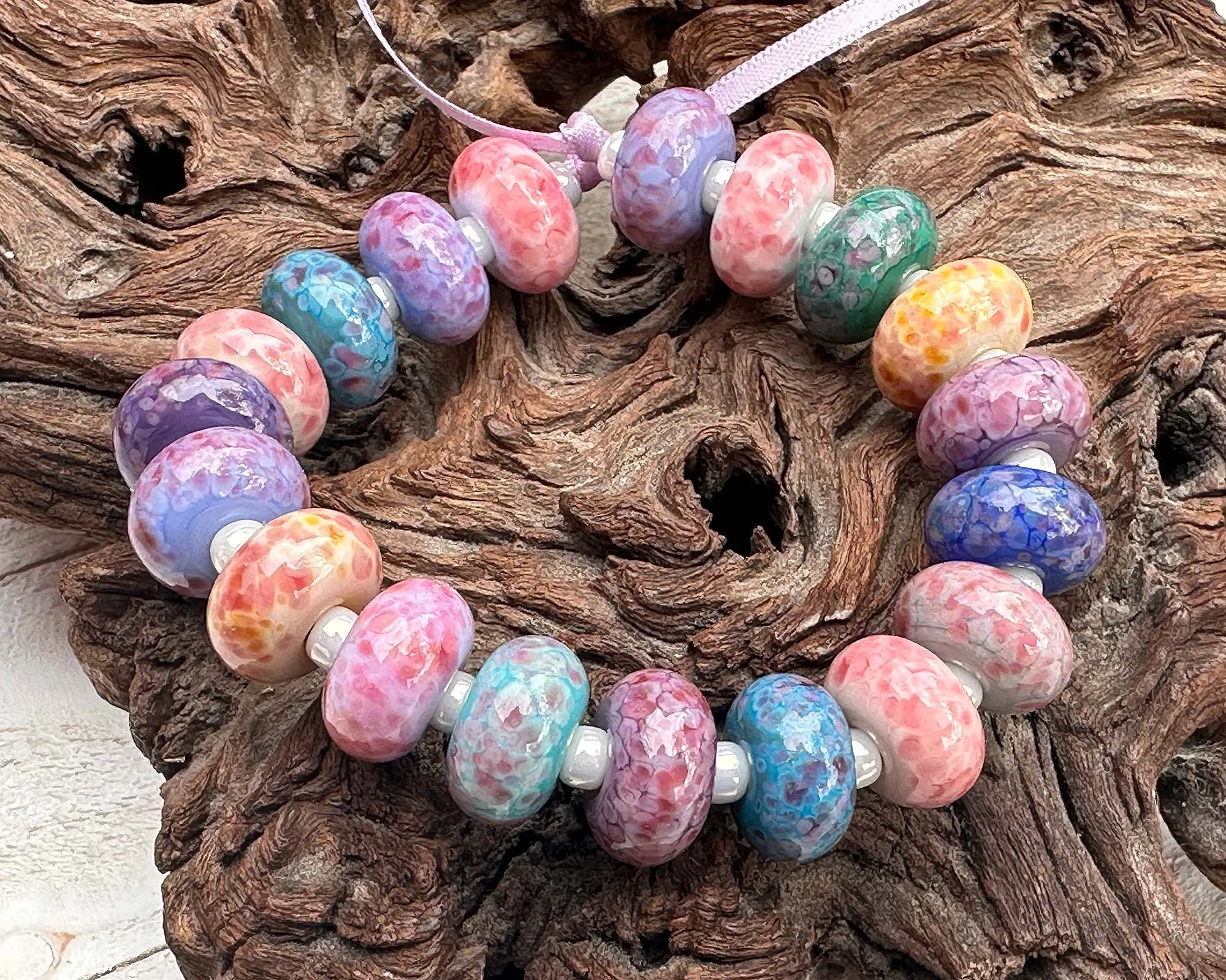 19 Candy Pink Lampwork Beads Set SRA