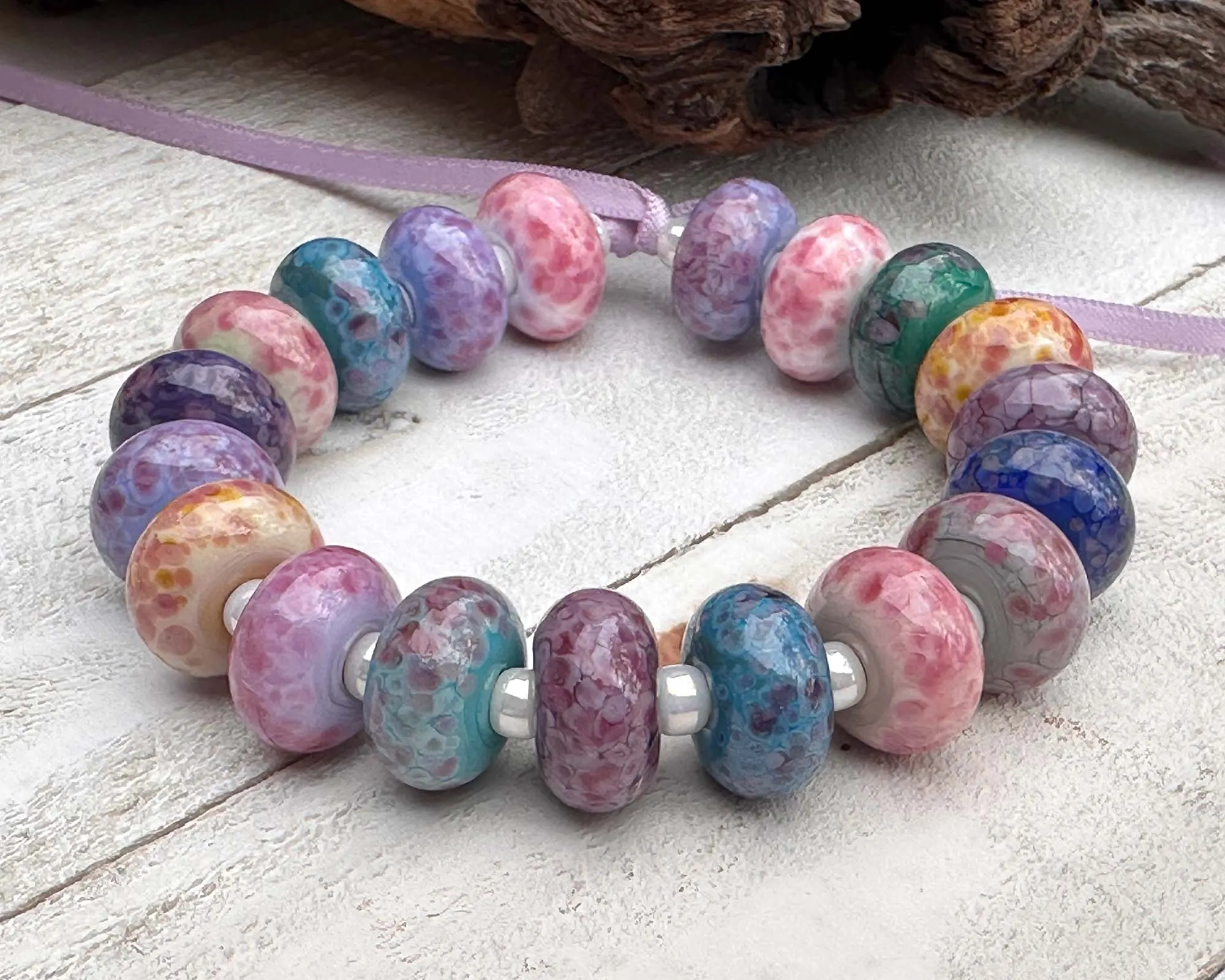 19 Candy Pink Lampwork Beads Set SRA