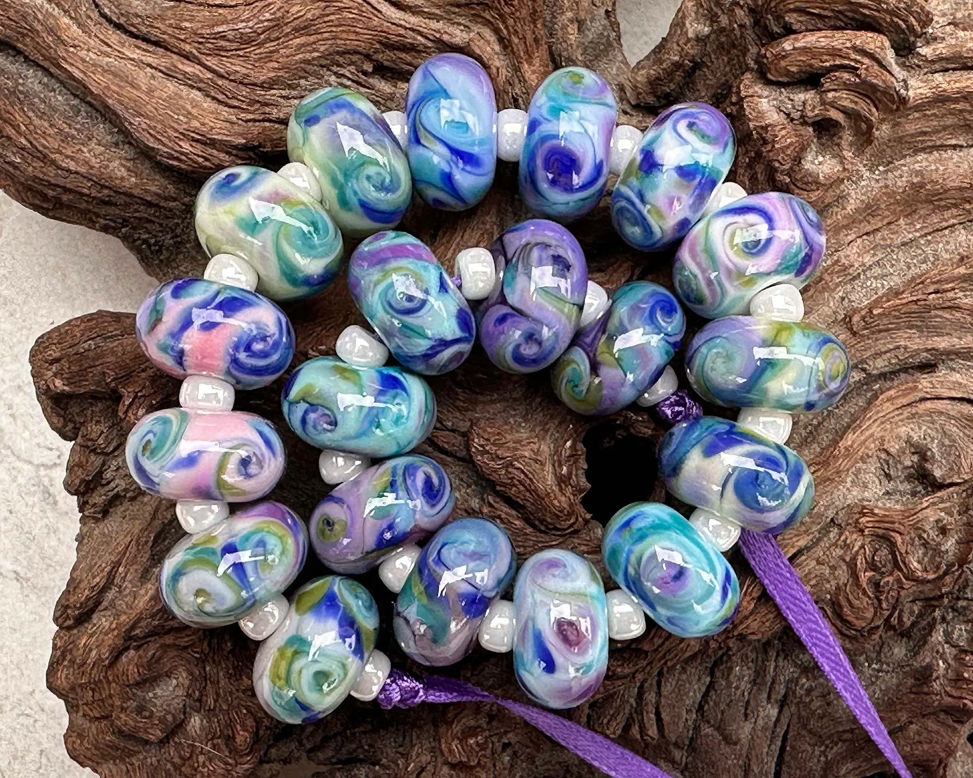 20 Blueberry Bliss Mosaic Lampwork Beads Set SRA