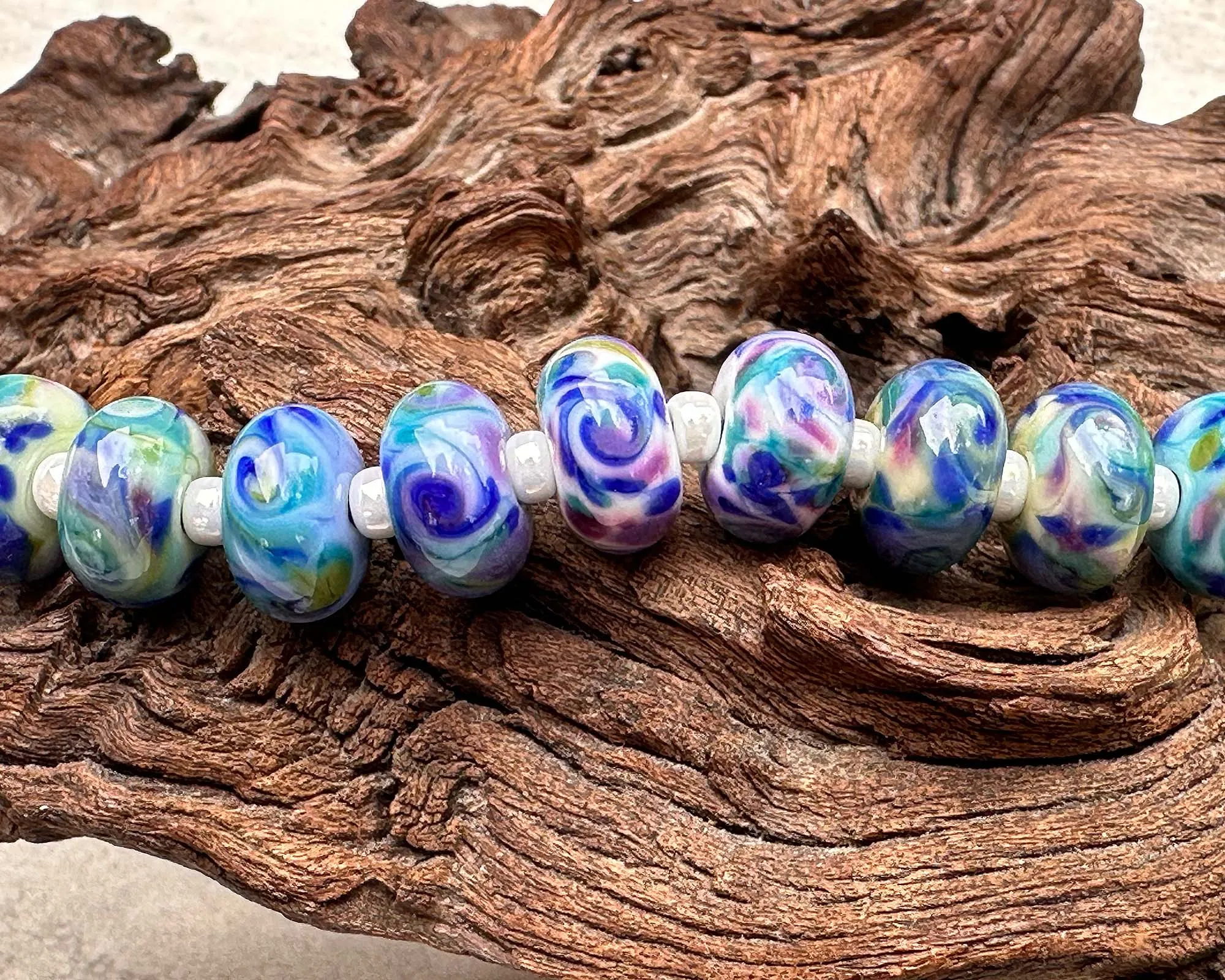 20 Blueberry Bliss Mosaic Lampwork Beads Set SRA
