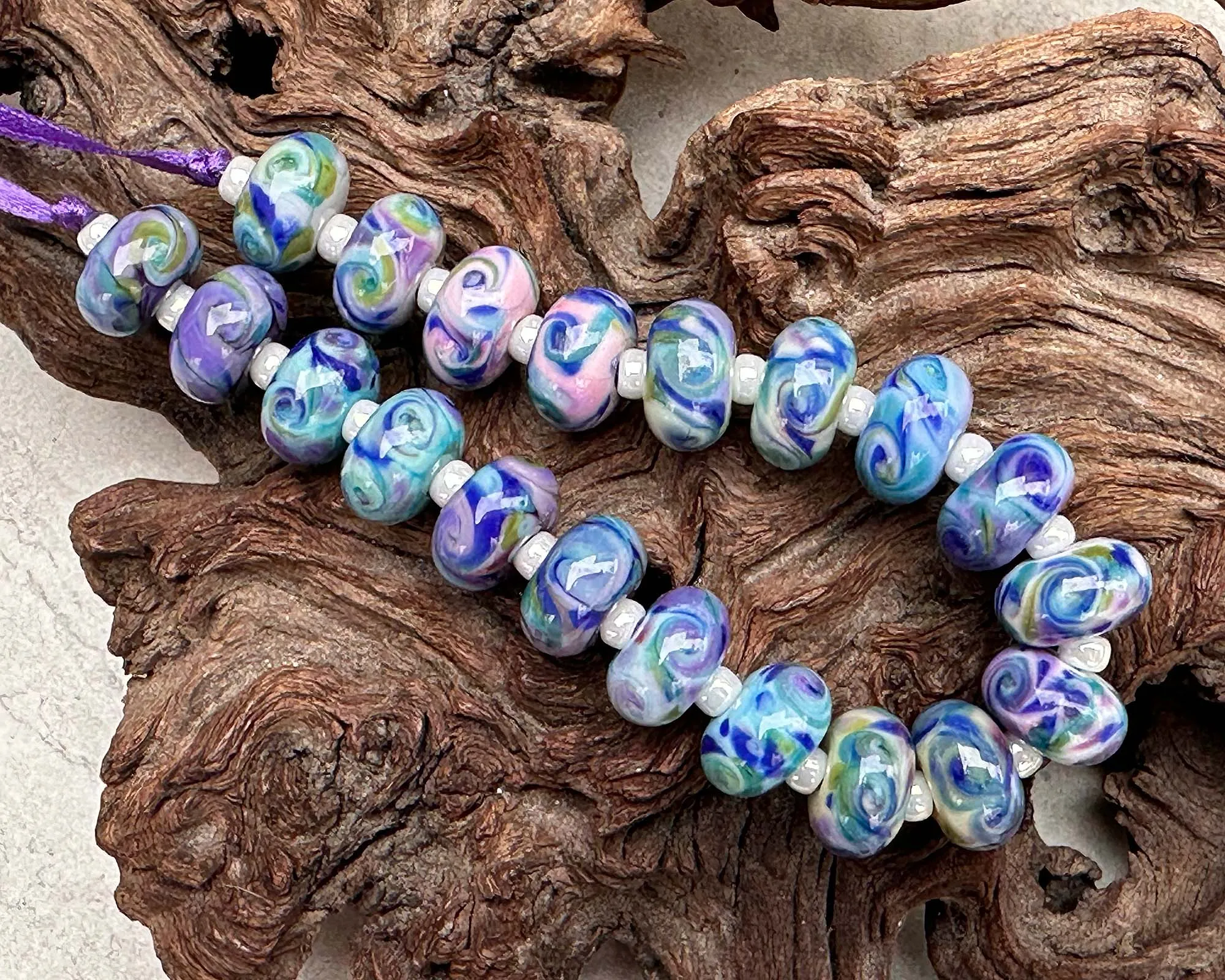 20 Blueberry Bliss Mosaic Lampwork Beads Set SRA