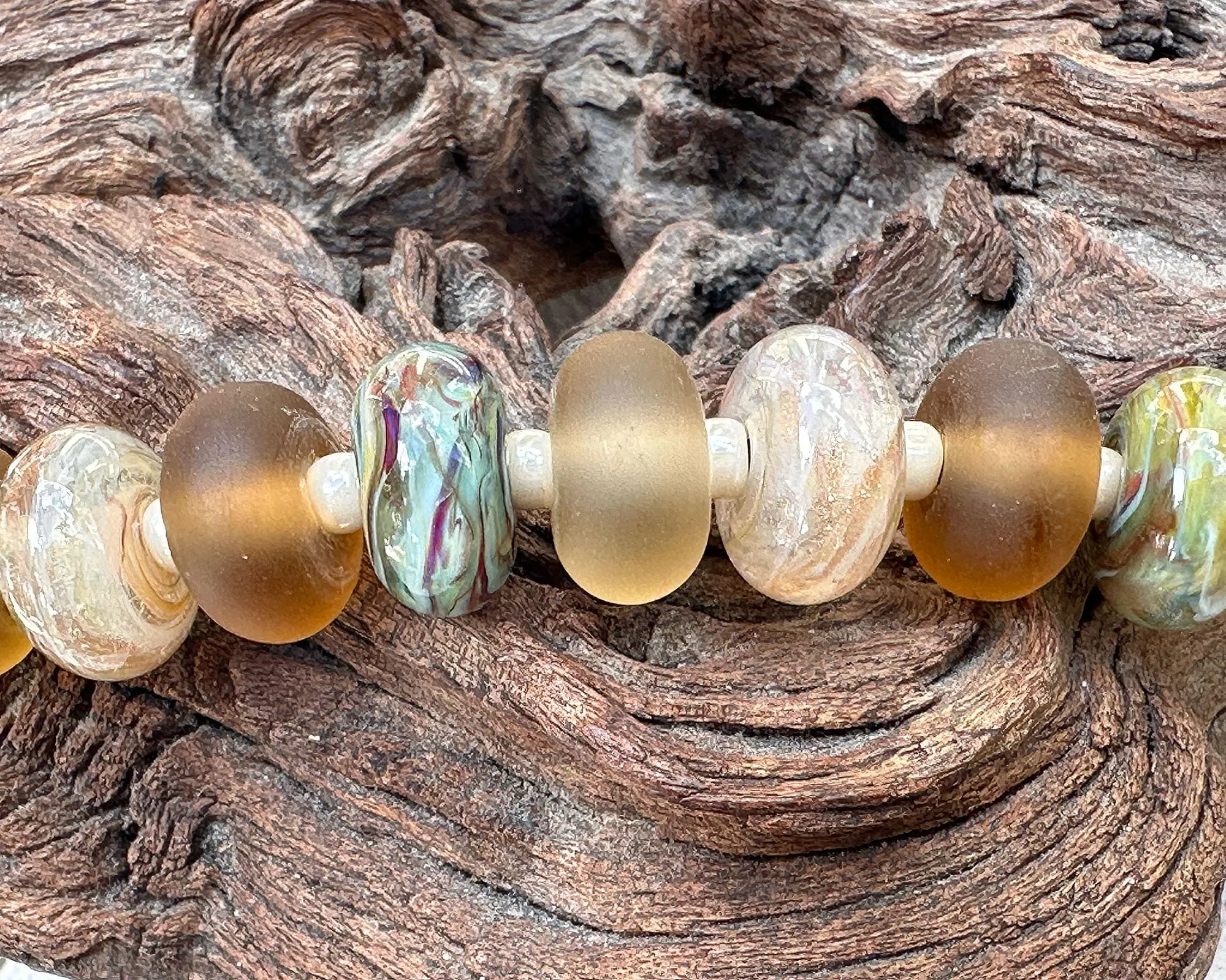 21 Green Topaz Swirl Lampwork Beads Set SRA