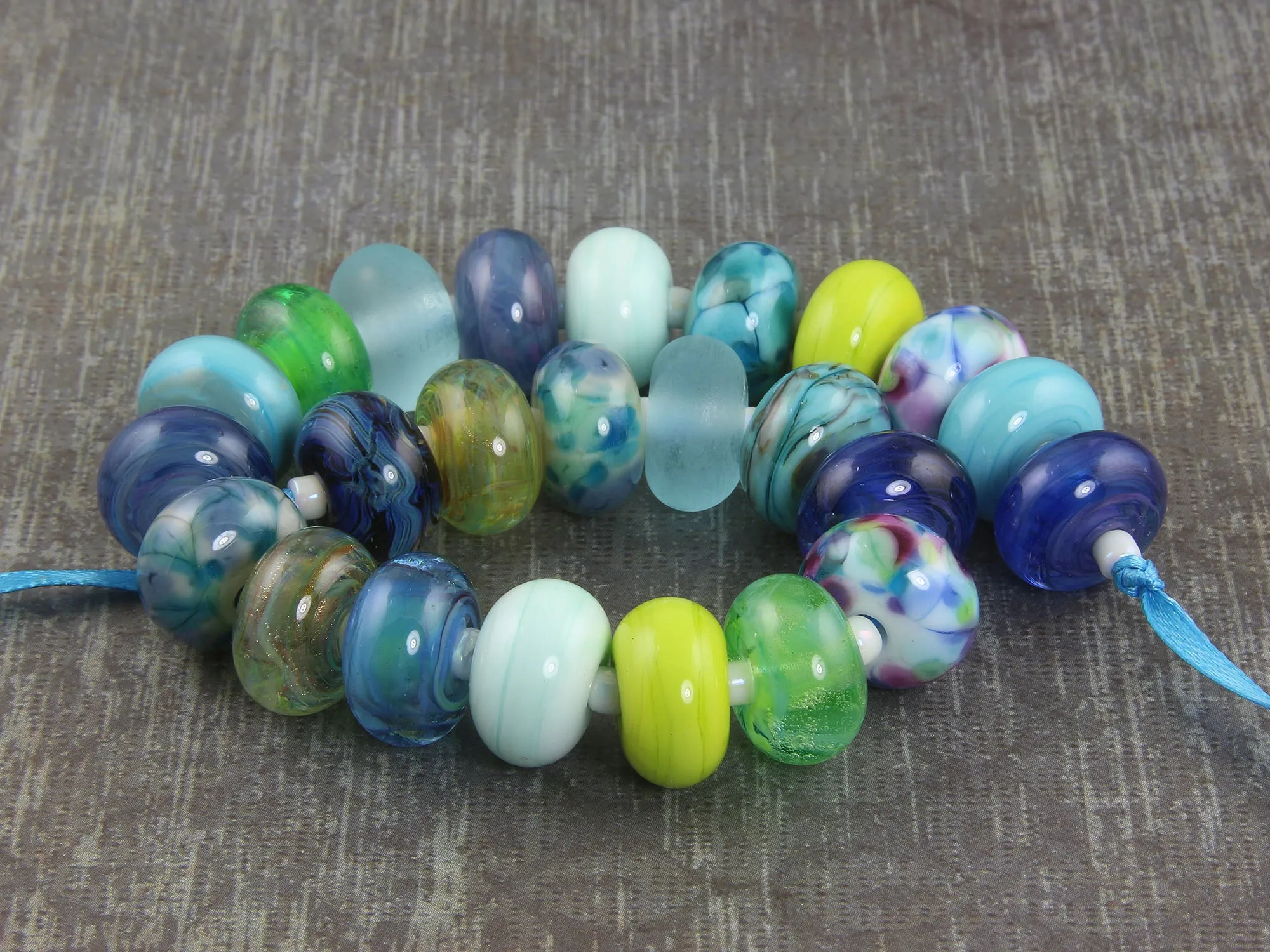 24 Handmade Ocean Blue Green Lampwork Beads SRA