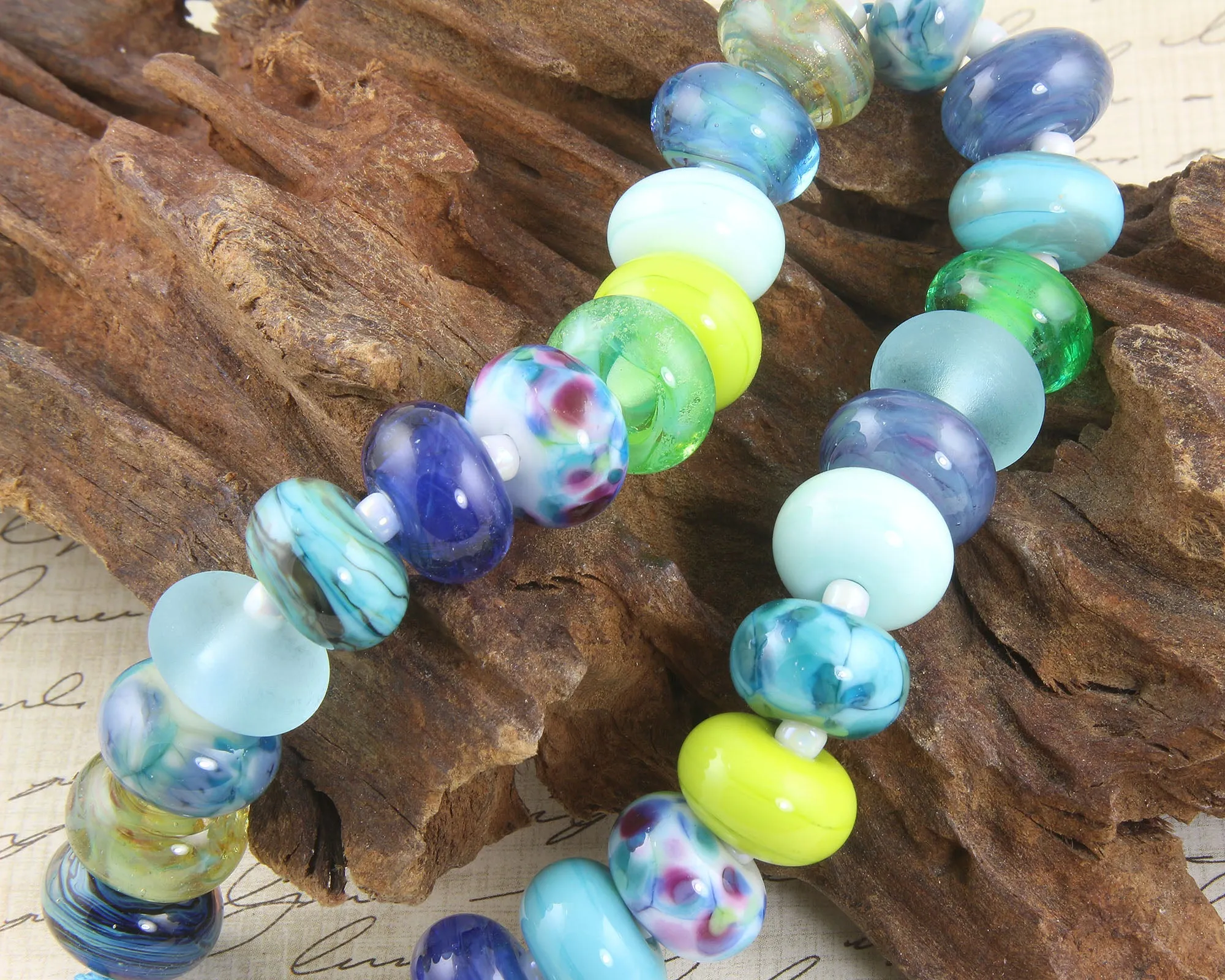 24 Handmade Ocean Blue Green Lampwork Beads SRA