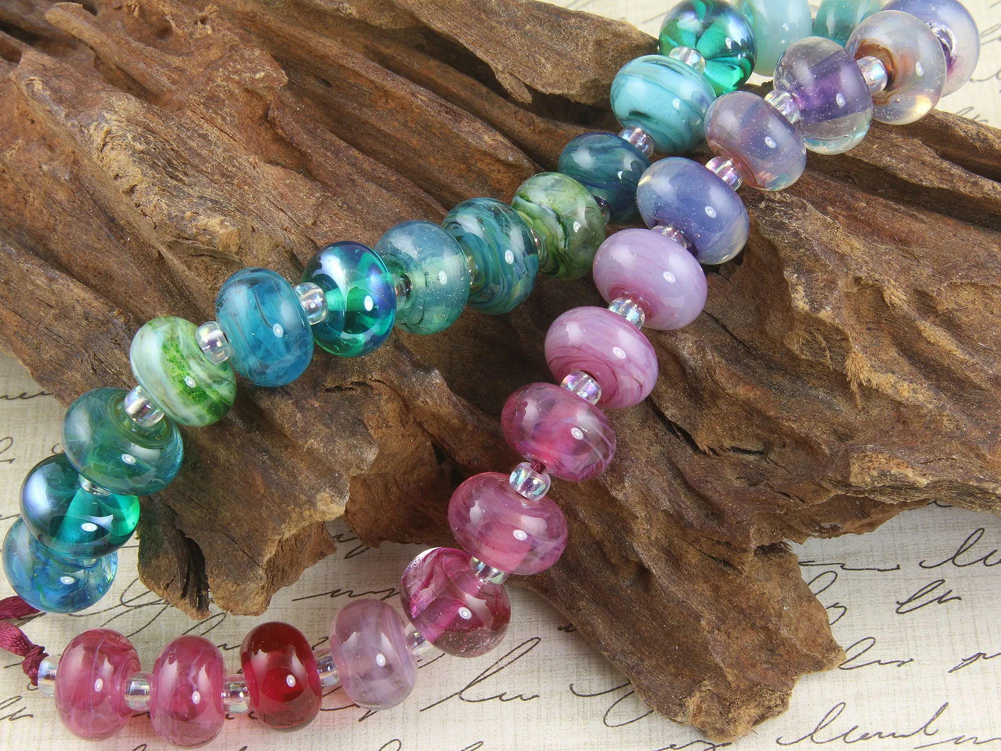 28 Handmade Pink Purple Teal Lampwork Beads SRA