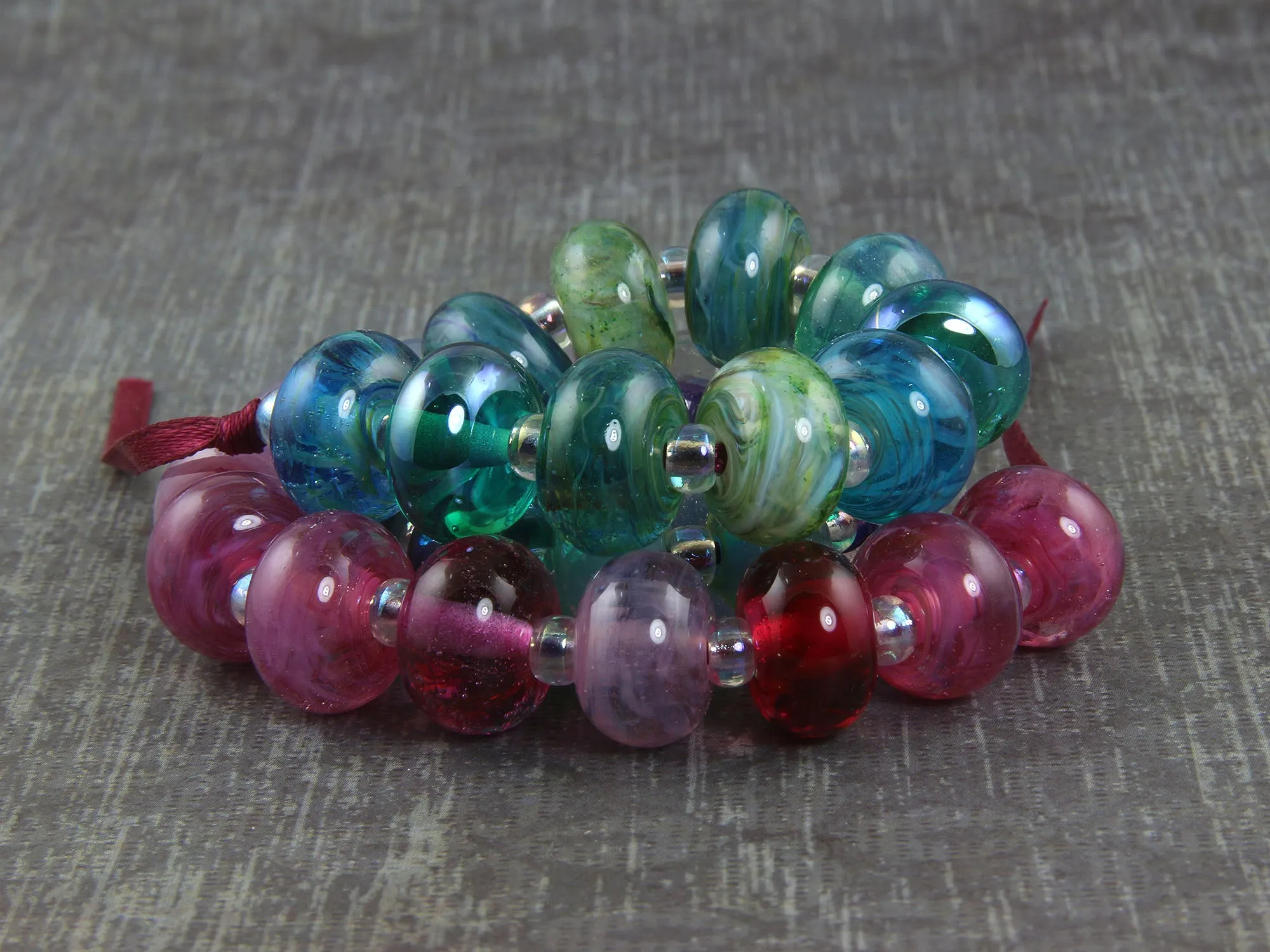 28 Handmade Pink Purple Teal Lampwork Beads SRA