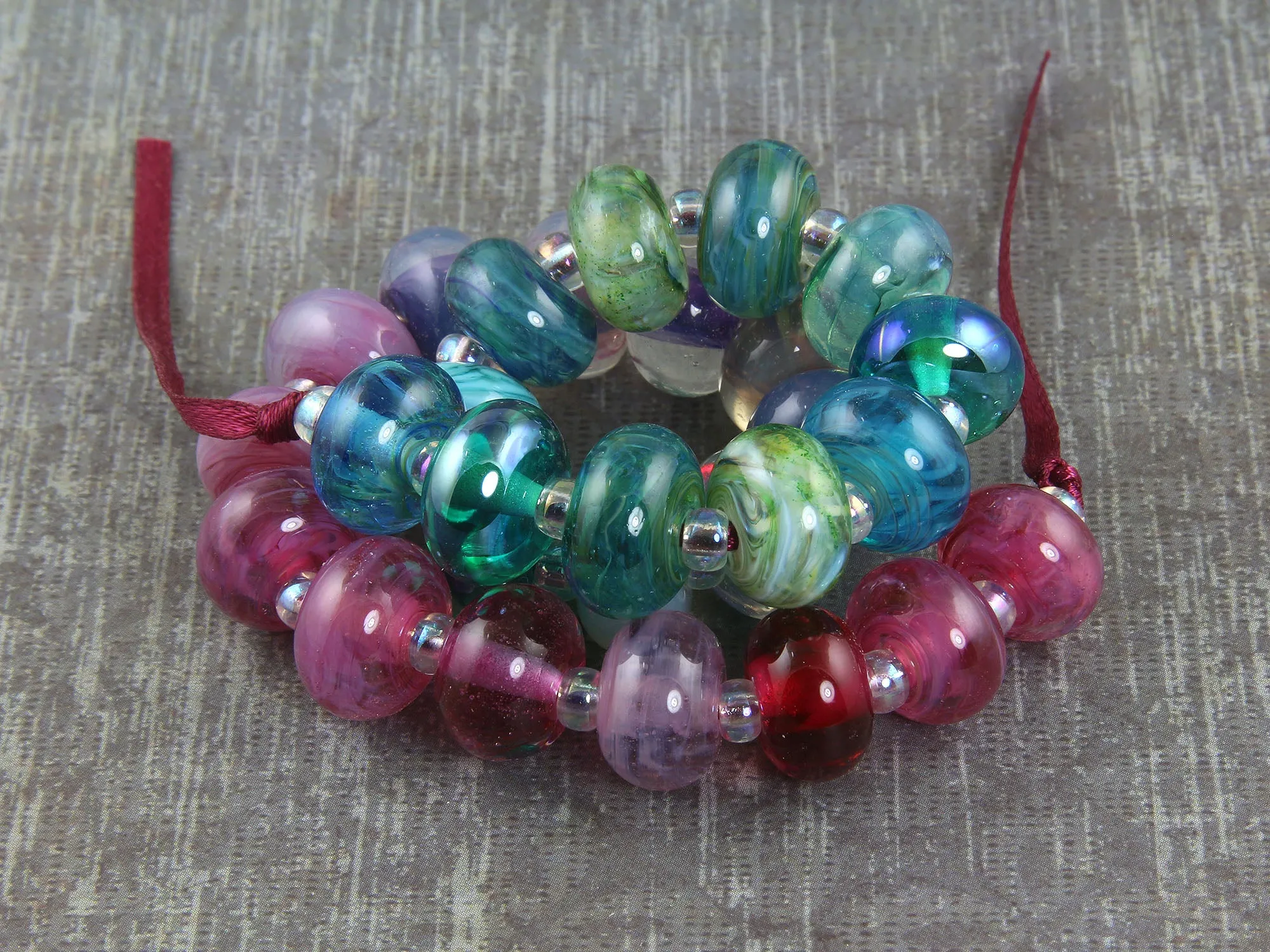 28 Handmade Pink Purple Teal Lampwork Beads SRA
