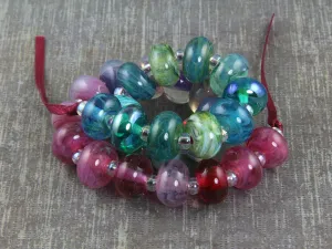 28 Handmade Pink Purple Teal Lampwork Beads SRA