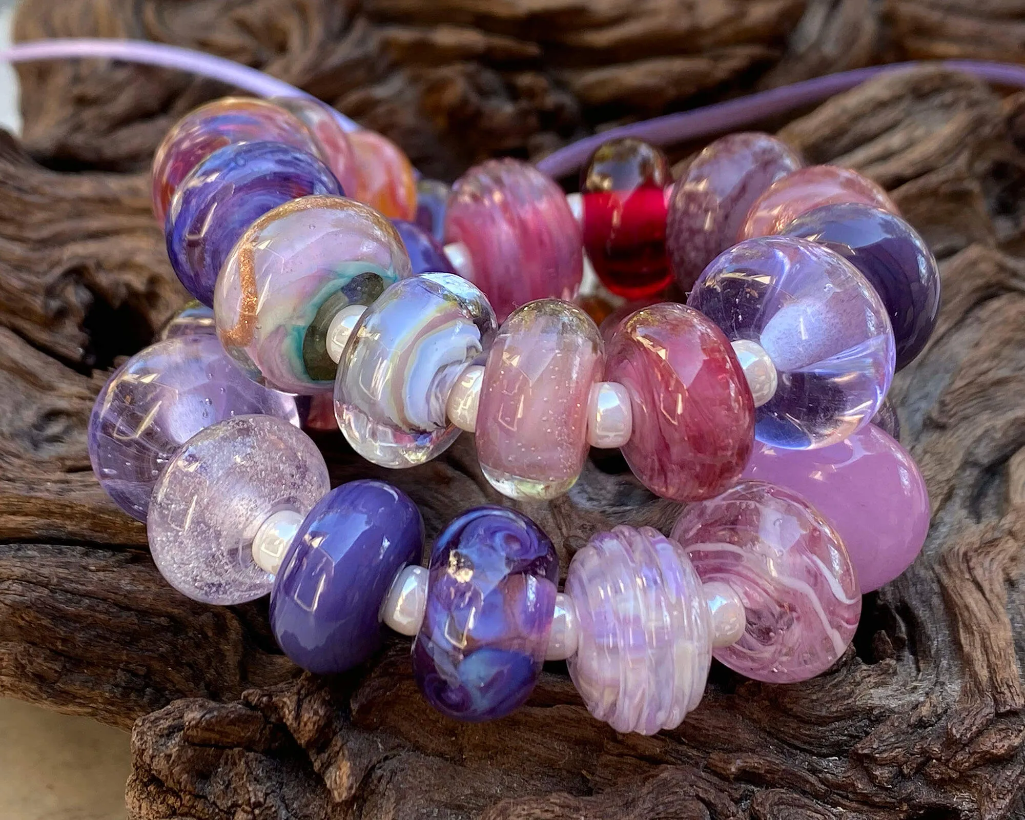 30 Pink Purple Orphan Lampwork Beads Mix SRA