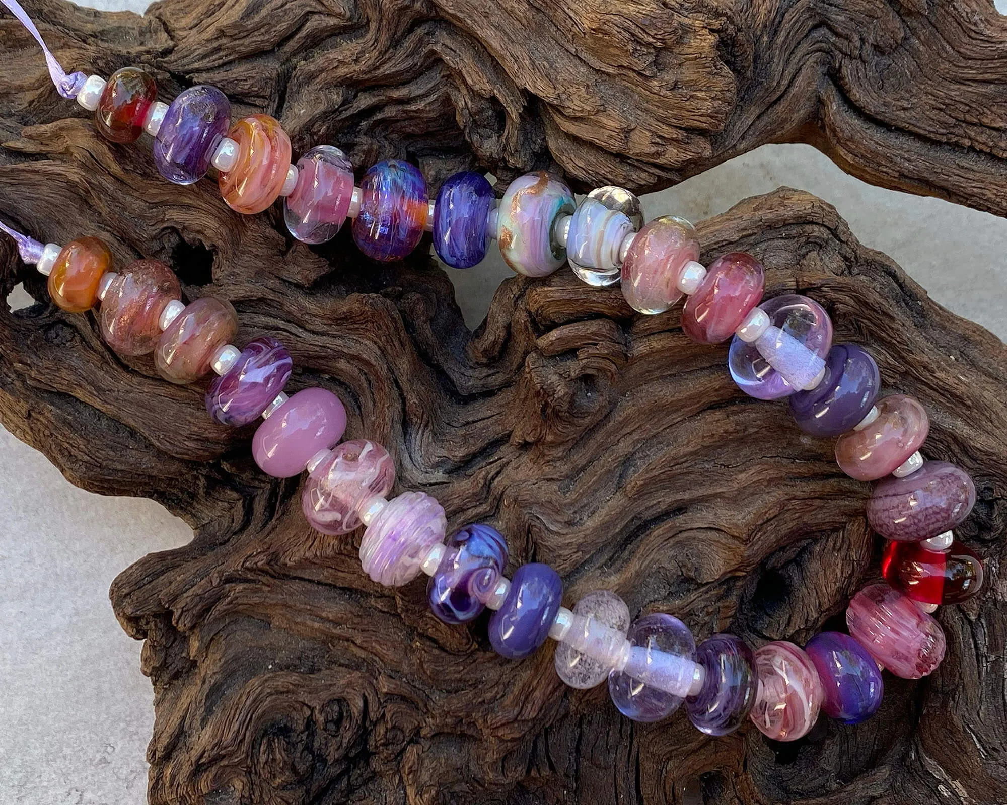 30 Pink Purple Orphan Lampwork Beads Mix SRA