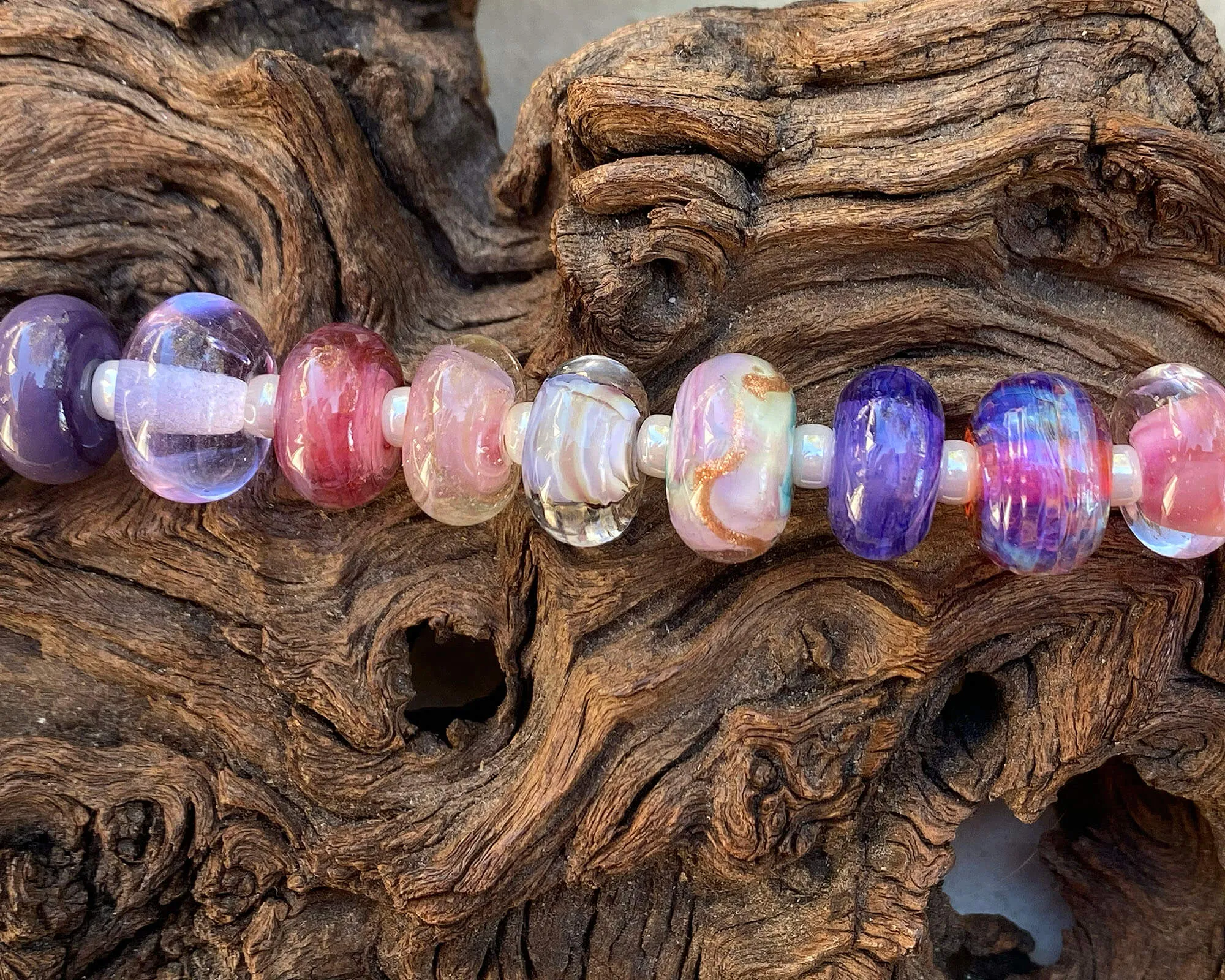 30 Pink Purple Orphan Lampwork Beads Mix SRA