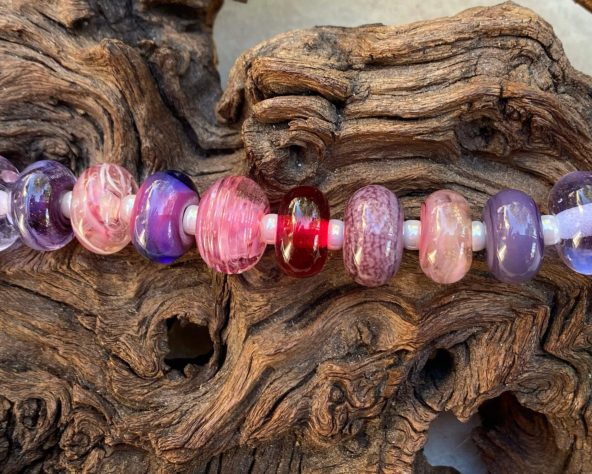 30 Pink Purple Orphan Lampwork Beads Mix SRA