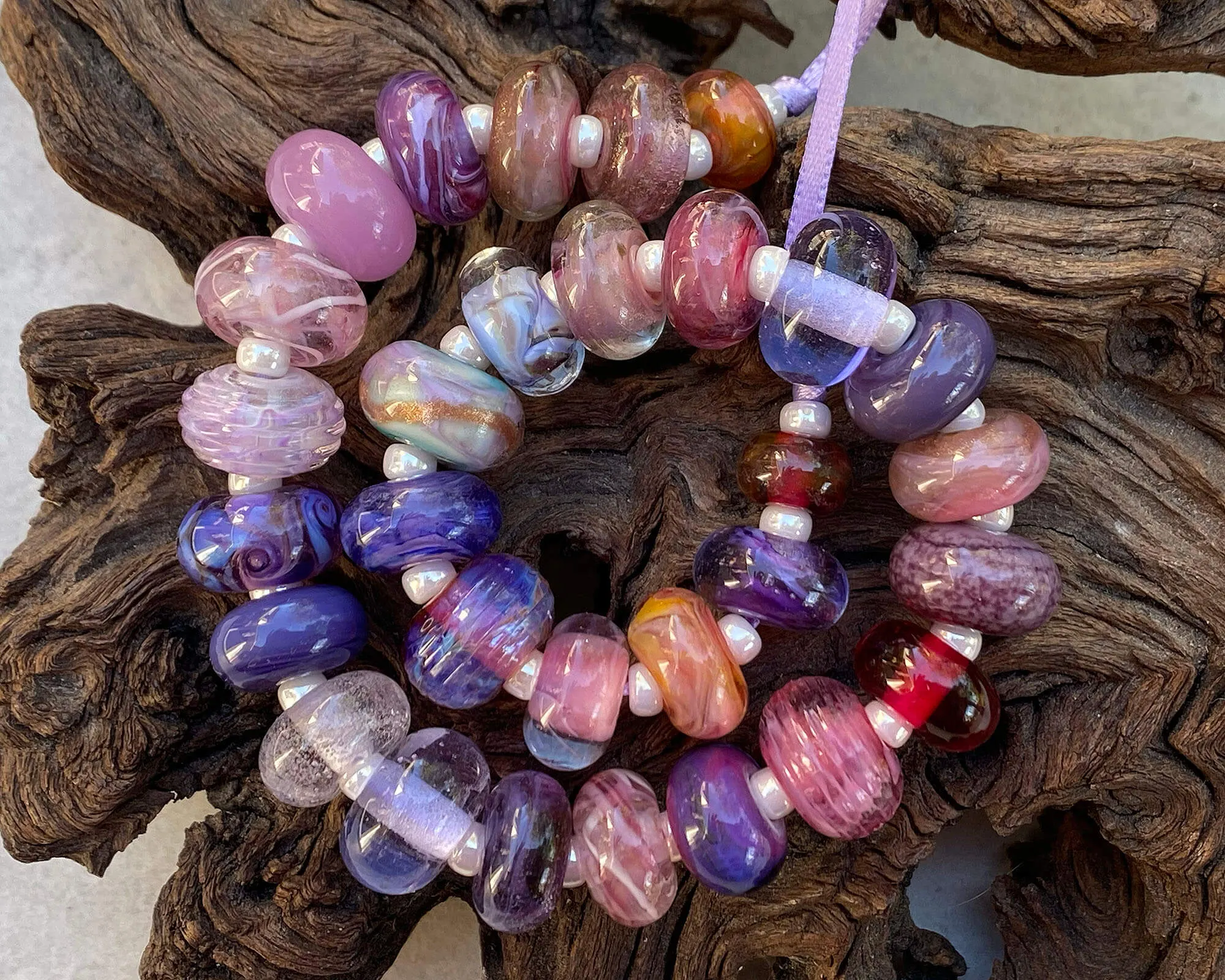 30 Pink Purple Orphan Lampwork Beads Mix SRA