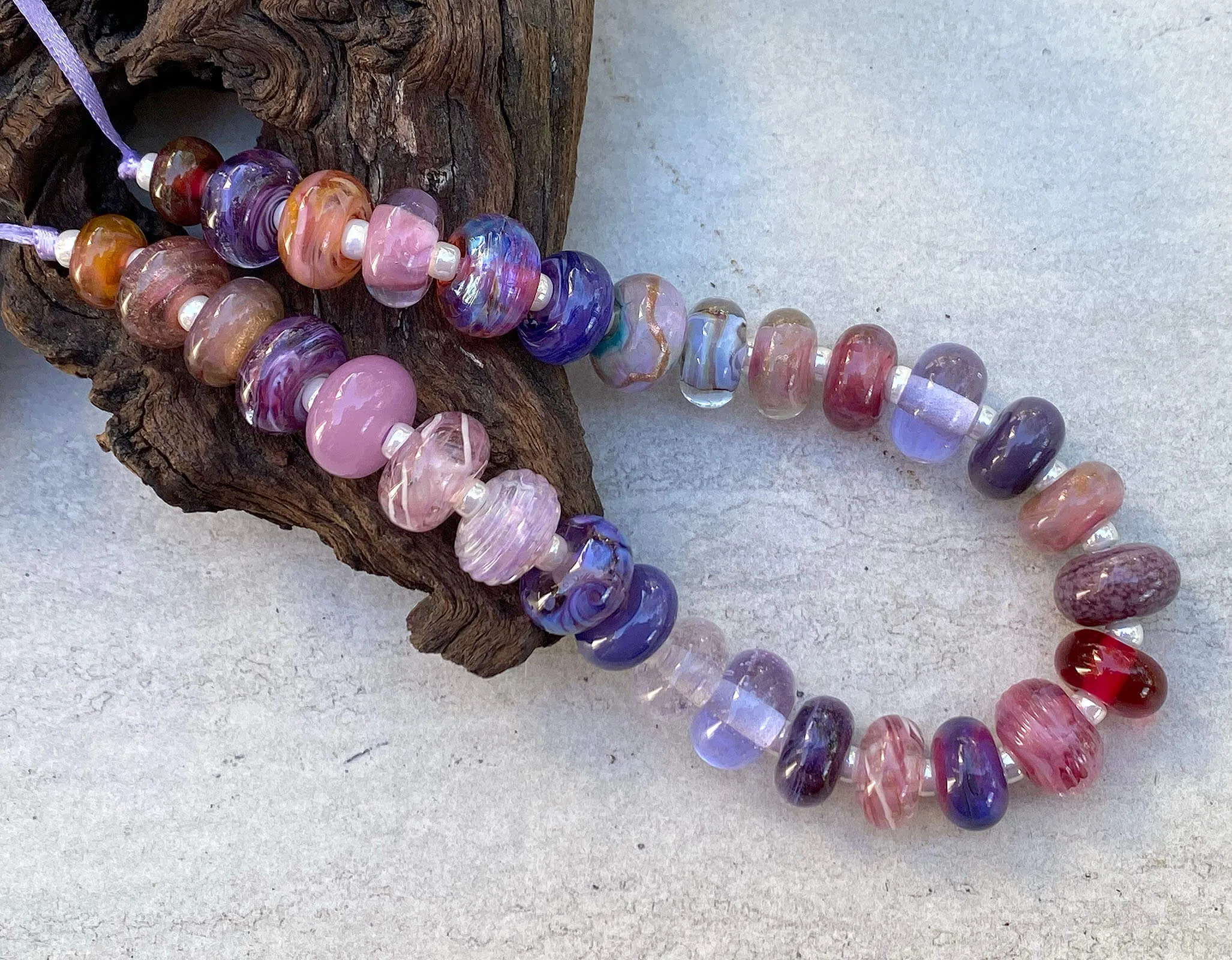 30 Pink Purple Orphan Lampwork Beads Mix SRA
