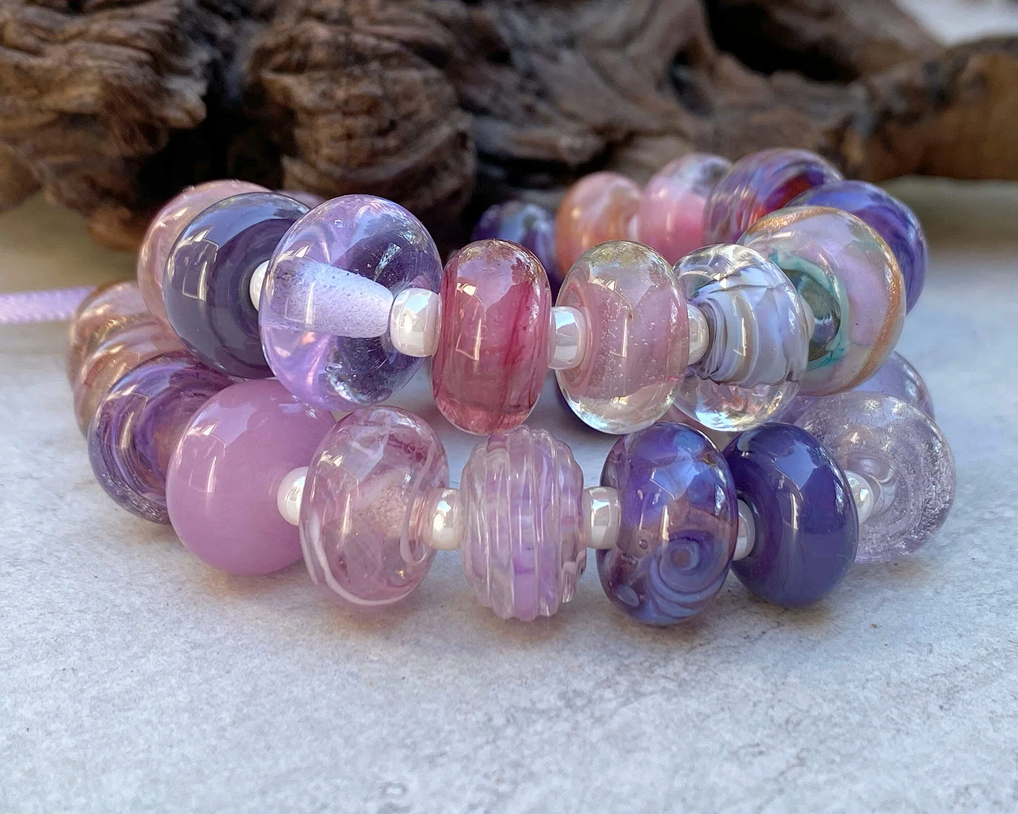 30 Pink Purple Orphan Lampwork Beads Mix SRA
