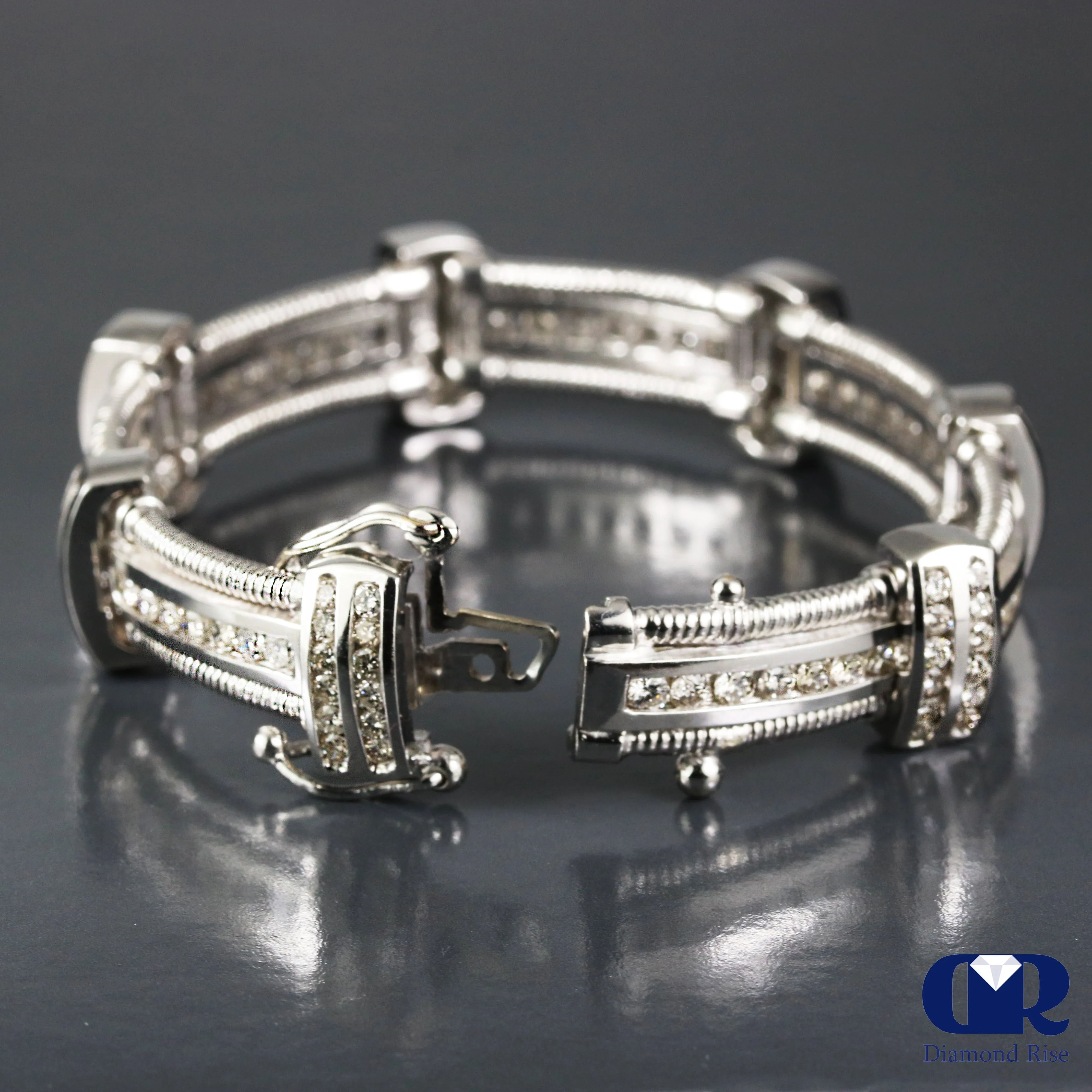 6.65 Carat Natural Diamond Bracelet In 14K White Gold