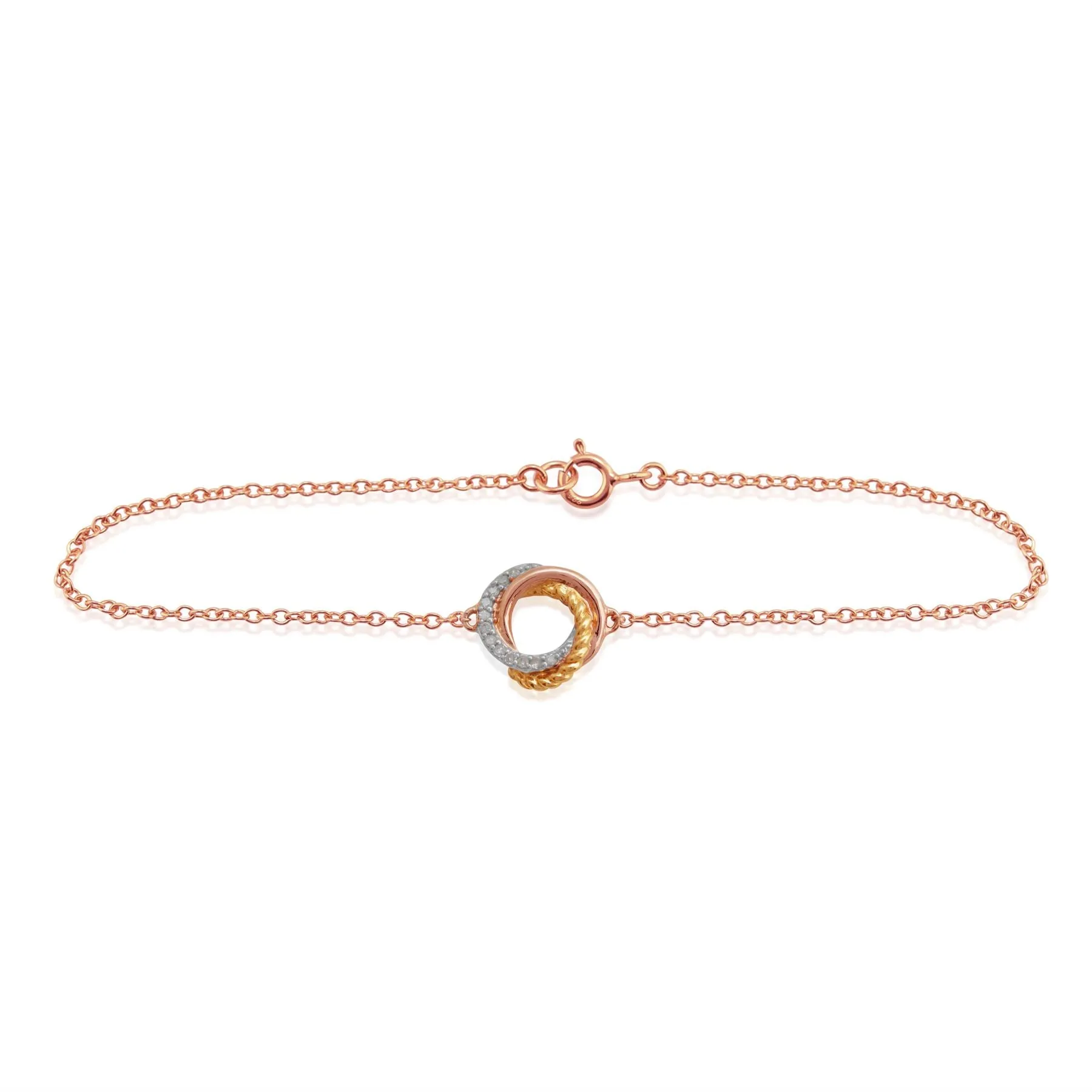 9 Karat Drei Farben gold 'Umschlungene' Liebesknoten DIAMANTARMBAND