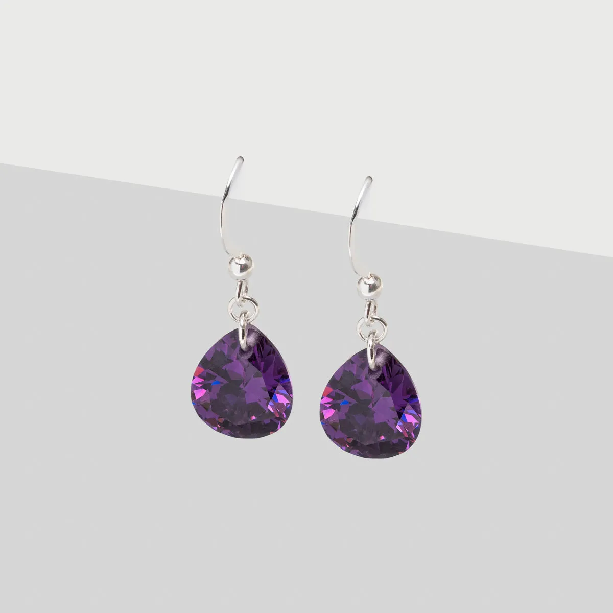 925 Sterling Silver Purple Zirconia French Hook Earrings