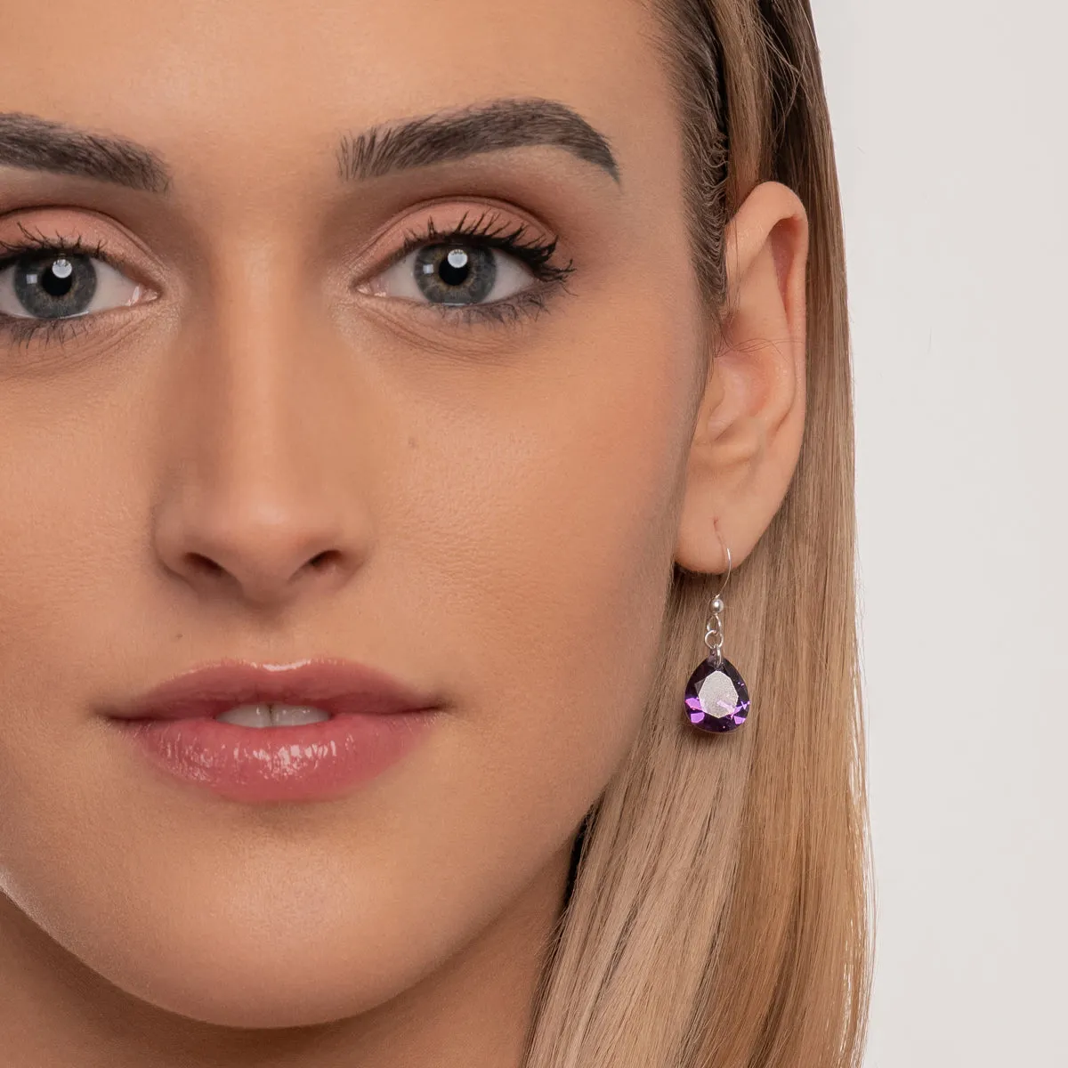 925 Sterling Silver Purple Zirconia French Hook Earrings