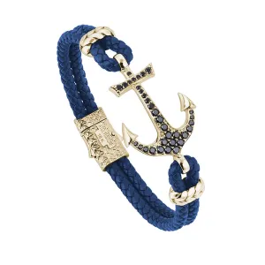 Anchor Leather Bracelet - Solid Yellow Gold