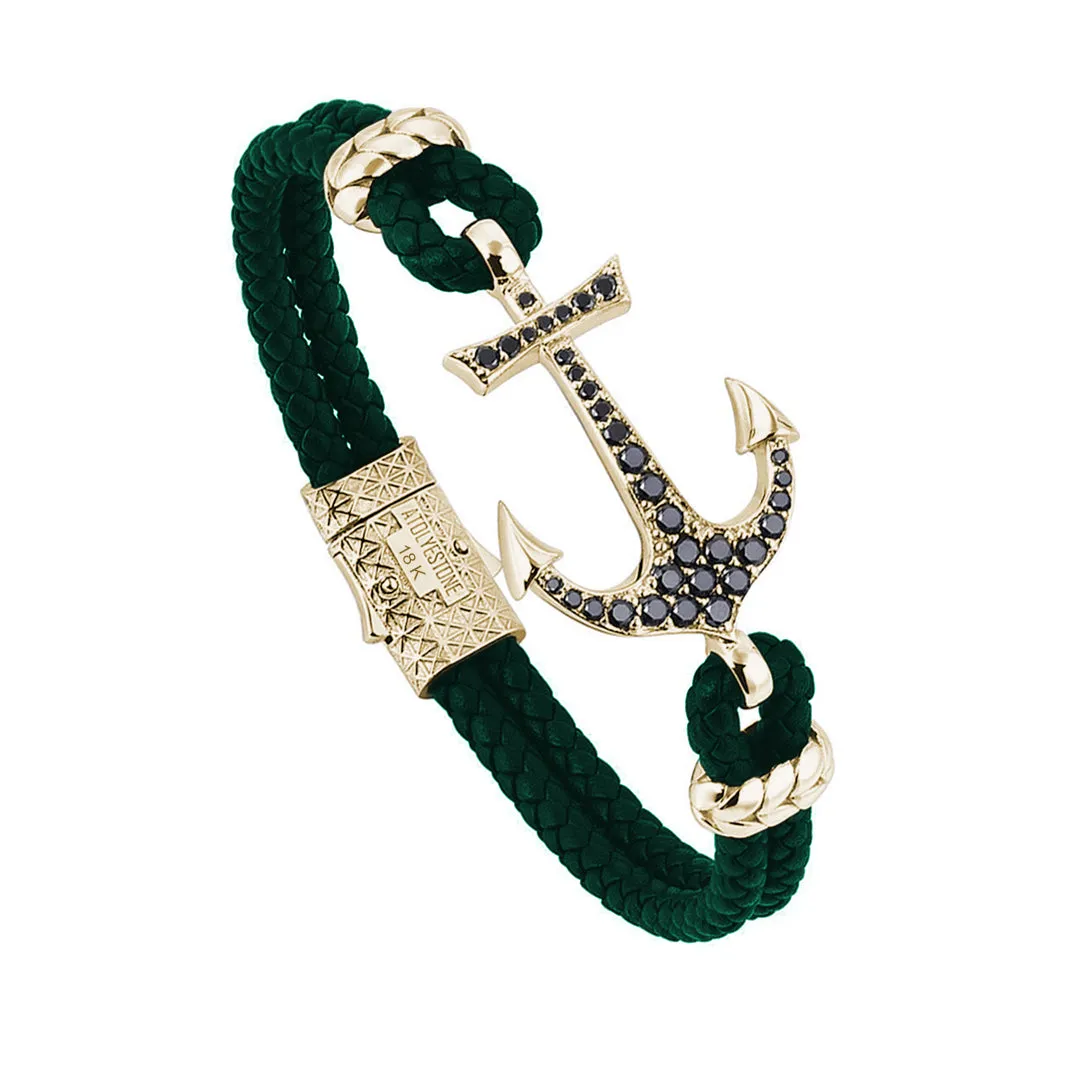 Anchor Leather Bracelet - Solid Yellow Gold