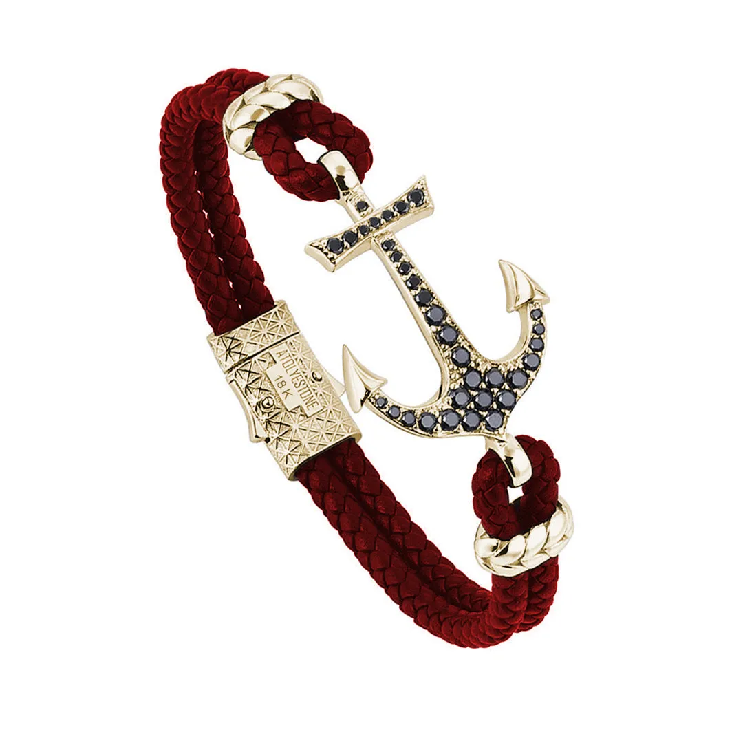 Anchor Leather Bracelet - Solid Yellow Gold