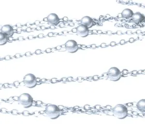 Antique Silver Cable 2x3mm w/4mm Bead Chain by Foot (3 feet minimum)