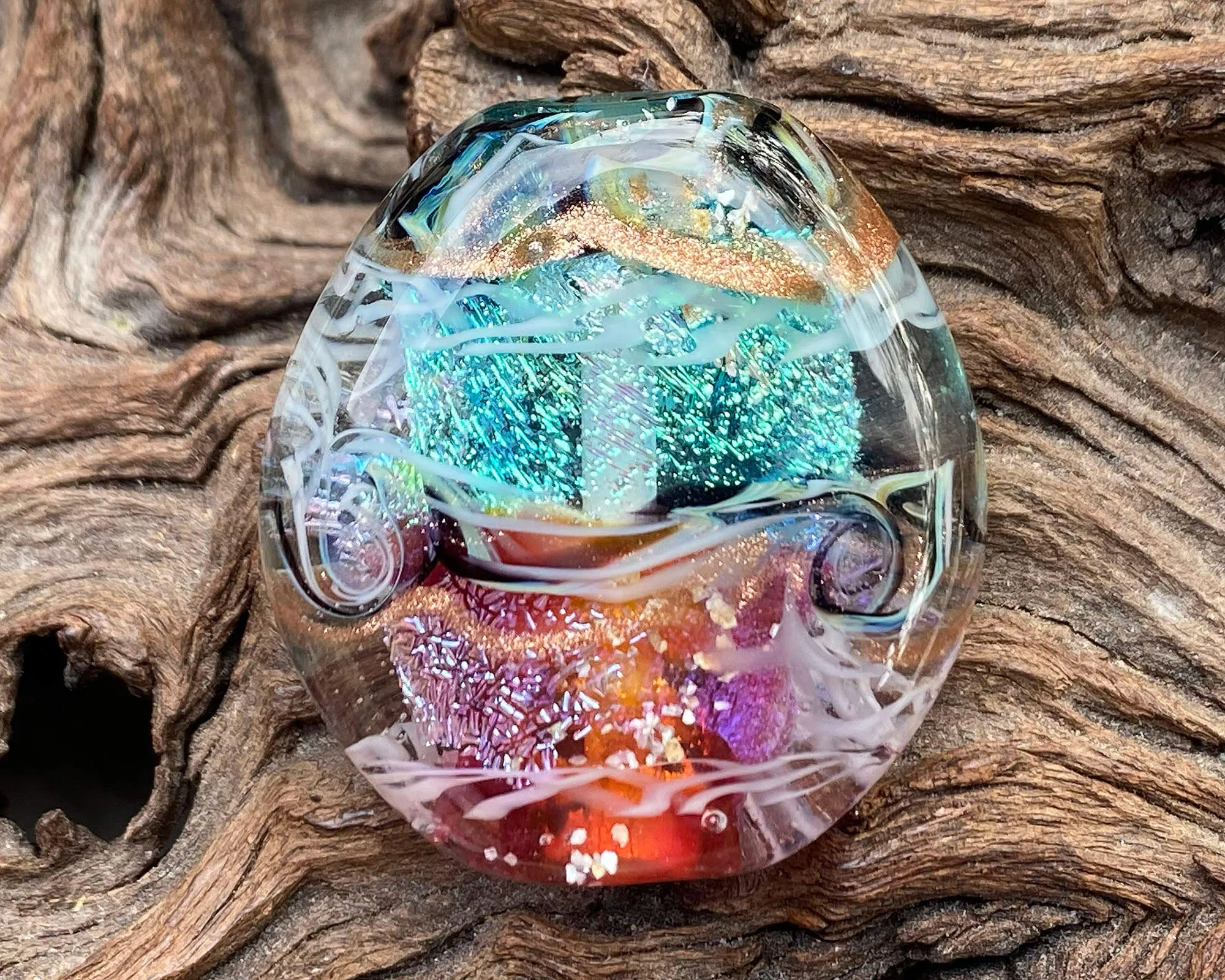 Aqua Pink Shimmer Lampwork Focal Bead SRA