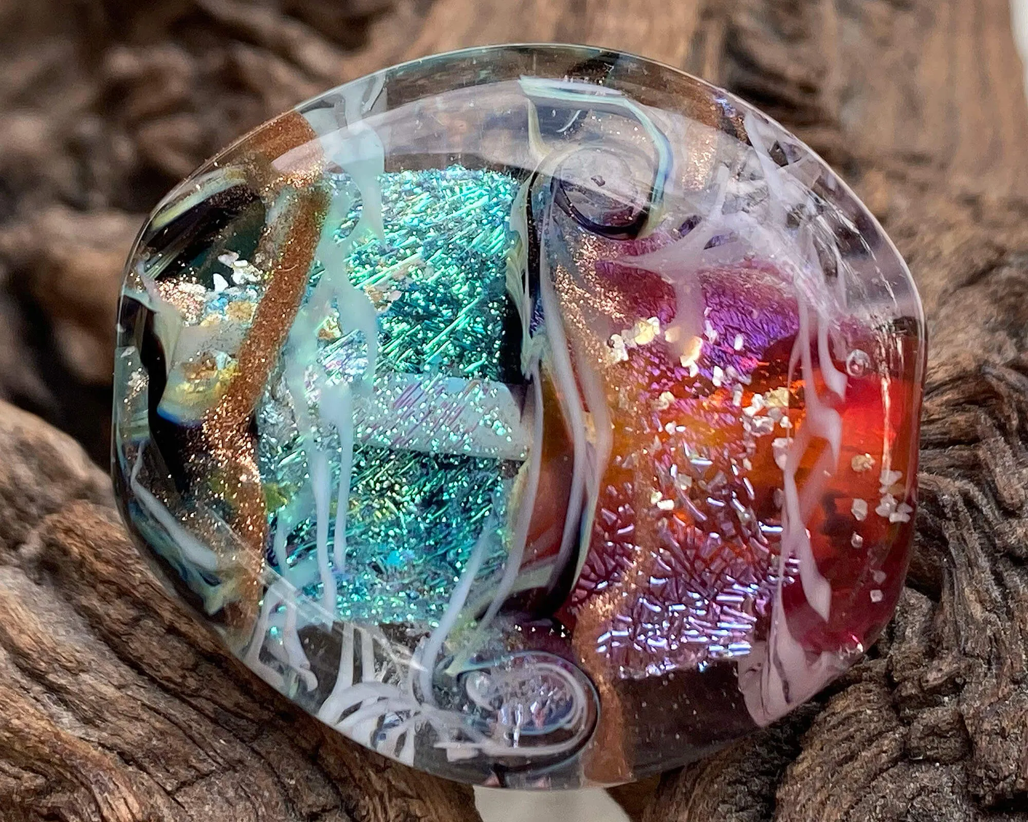 Aqua Pink Shimmer Lampwork Focal Bead SRA
