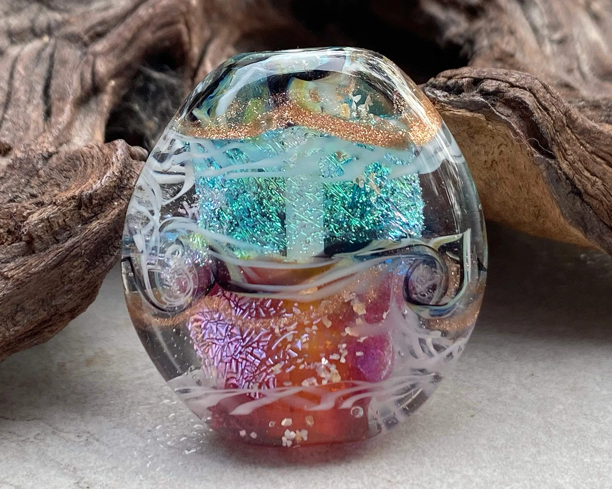 Aqua Pink Shimmer Lampwork Focal Bead SRA